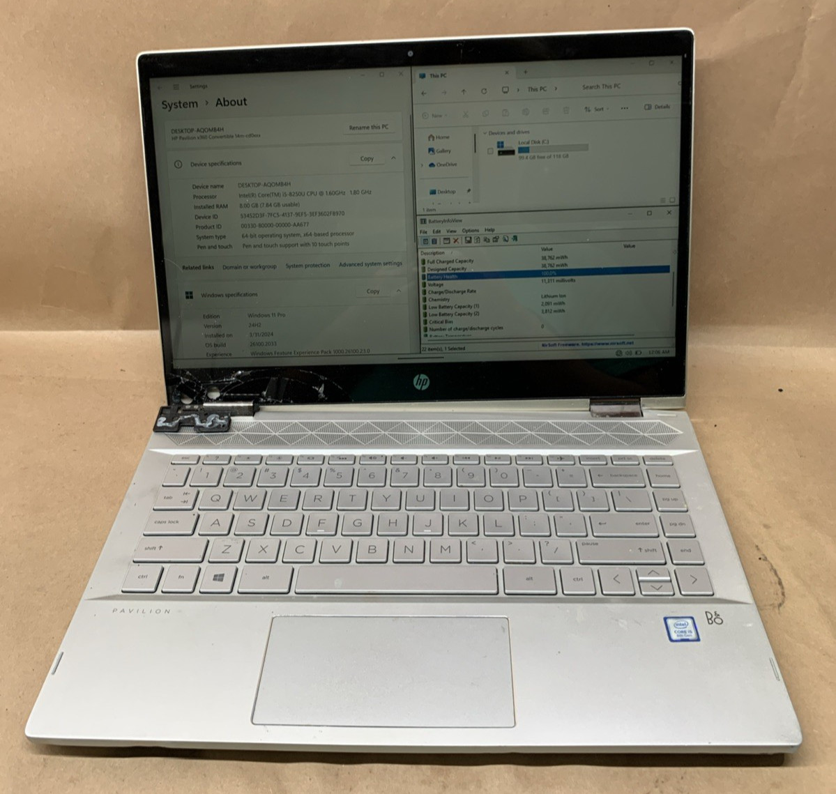 HP Pavilion x360 14m-cd0003dx, Intel i5-8250U@1.6GHz, 8GB RAM, 128GB SSD, Touch
