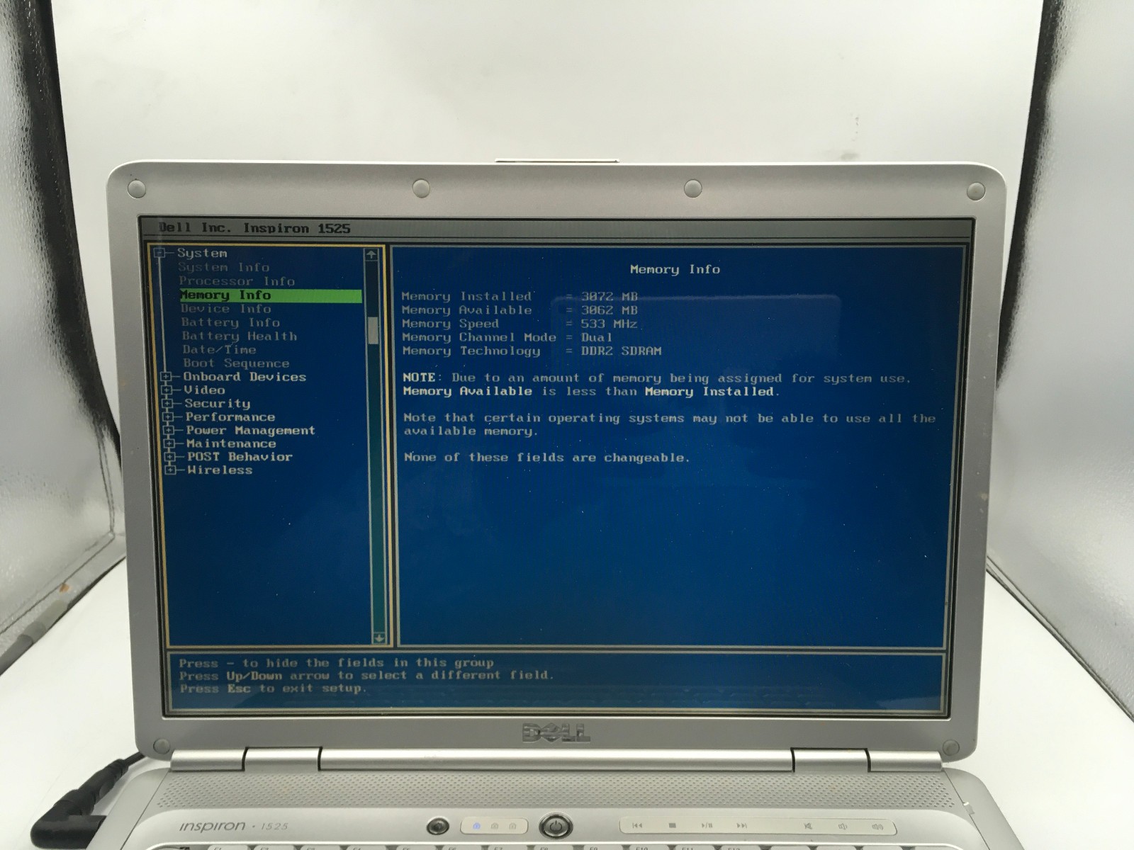 DELL INSPIRON 1525 – BOOTS TO BIOS – INTEL PENTIUM – 3GB RAM – 15″ – READ – BB!