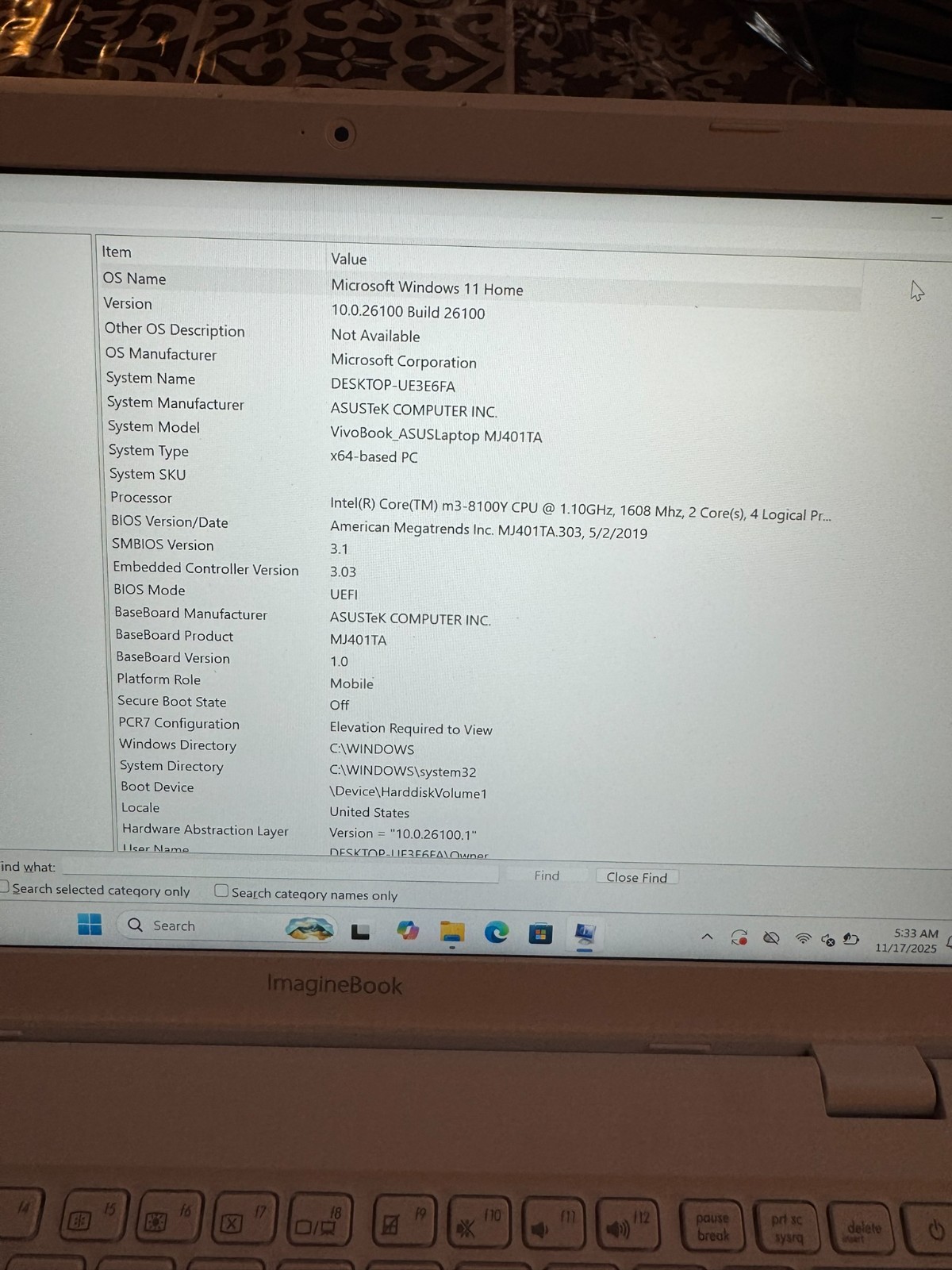 ASUS ImagineBook 14″ MJ401TA m3-8100Y 4GB 256GB SSD Win11 White