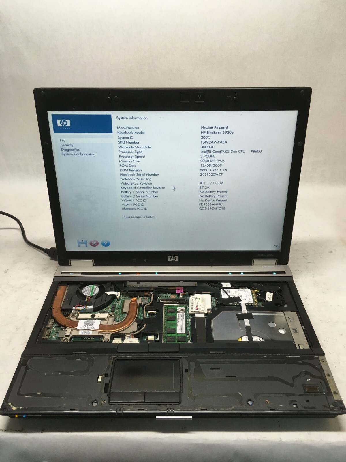 HP ProBook 6930p 14″ (AS IS) Intel Core 2 Duo P8600 @ 2.4 GHz – JZ