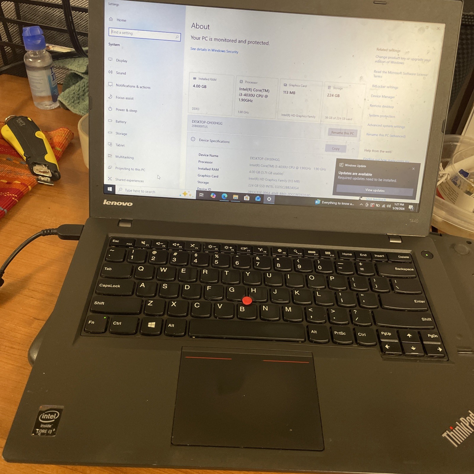 Lenovo Thinkpad T440 Intel Core I3-4030U 4 GB RAM 256 SSD