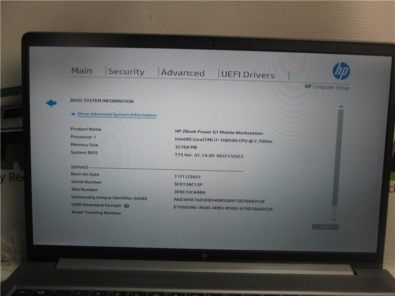 HP ZBook G7 Laptop i7-10850H 2.7GHz 32GB RAM 512GB SSD Windows 11 Pro COA