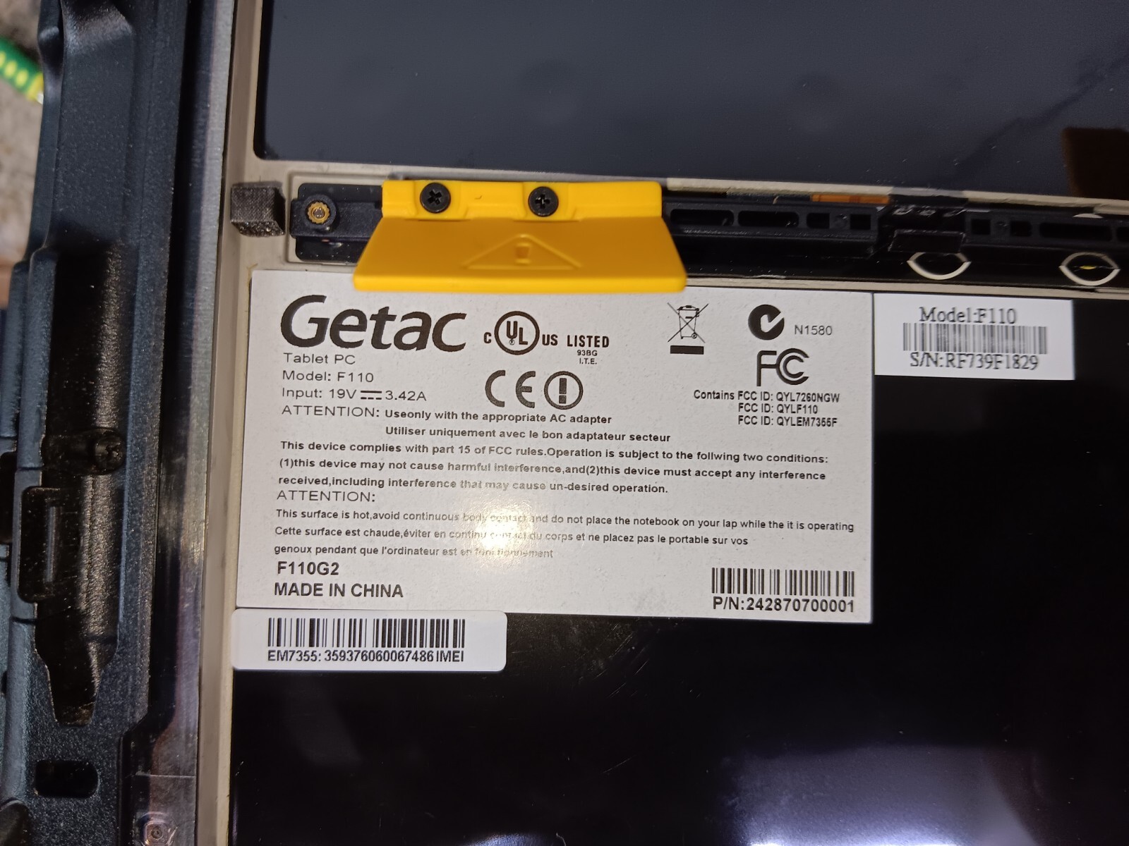 GENIUNE Rear Battery Cover/Door for Getac F110 G2/G3 Tablet