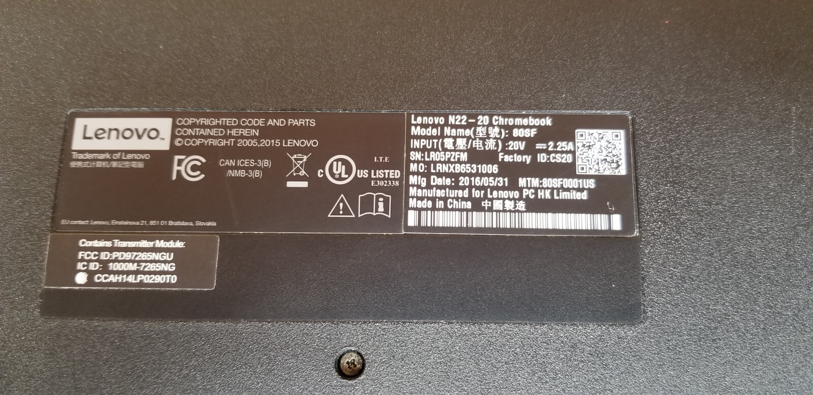 11.6″ Lenovo Chromebook N22 @1.6GHz 16GB SSD 4GB DDR3 w/oem lenovo Charger Cord