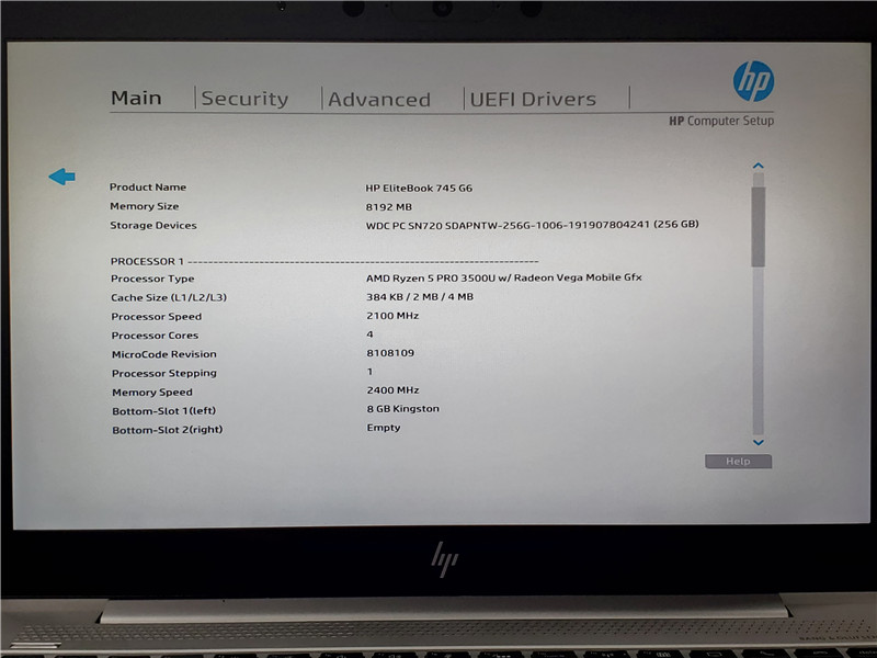 HP EliteBook 745 G6 Laptop Ryzen 5 Pro 3500U 8GB 256GB SSD Win 10 COA Grade C