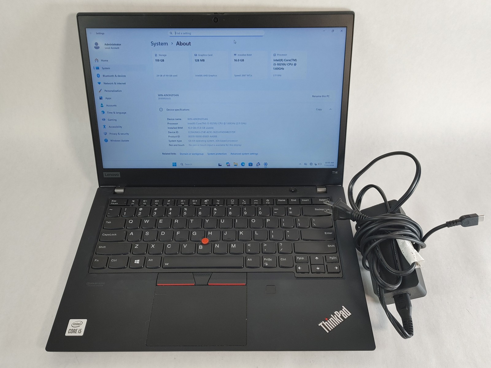 Lenovo ThinkPad T14 Gen 1 Core i5-10210U 1.60 GHz 16 GB DDR4 128 GB M.2 Windows