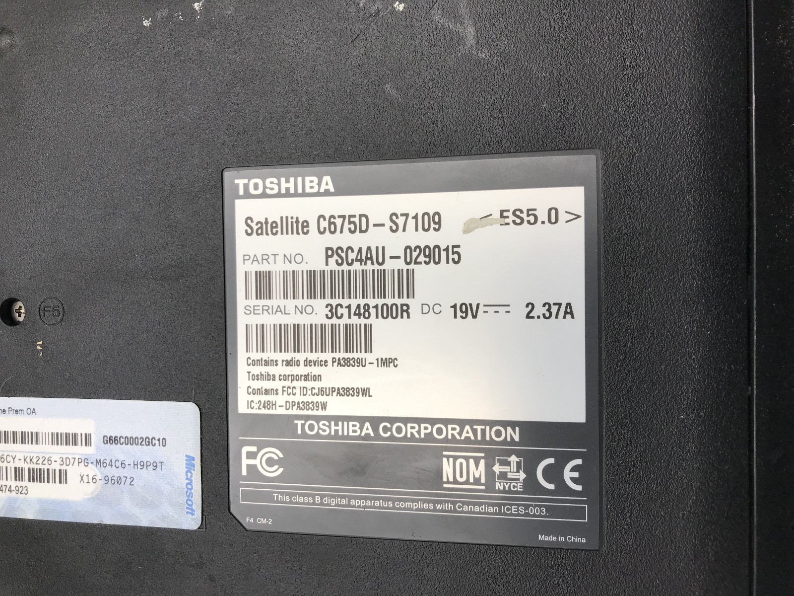 TOSHIBA SATELLITE C675D S7109 – BOOTS TO BIOS – AMD E 300 – NO RAM -READ DESC-BB
