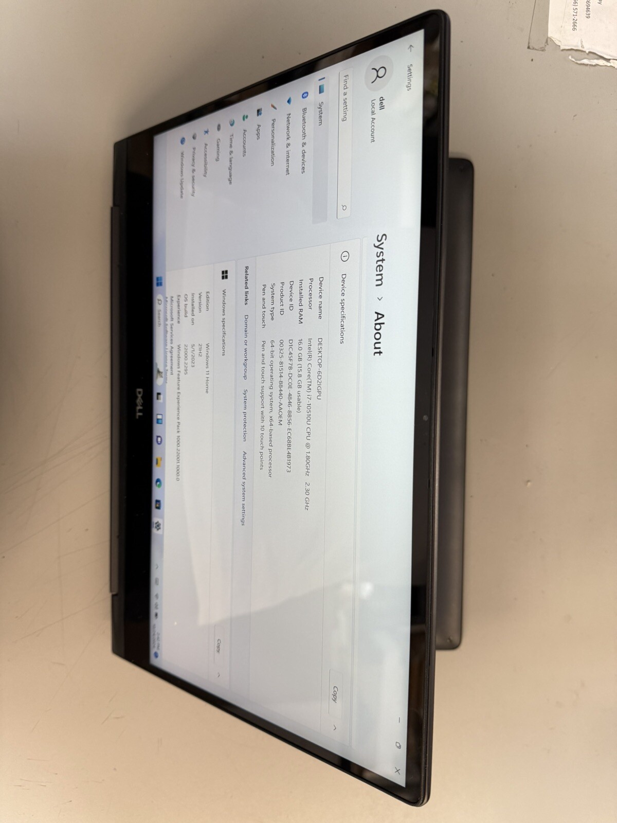 Dell Inspiron 7391 2-in-1 i7 CPU 16GB 512GB SSD WIN 11 Home no Stylus