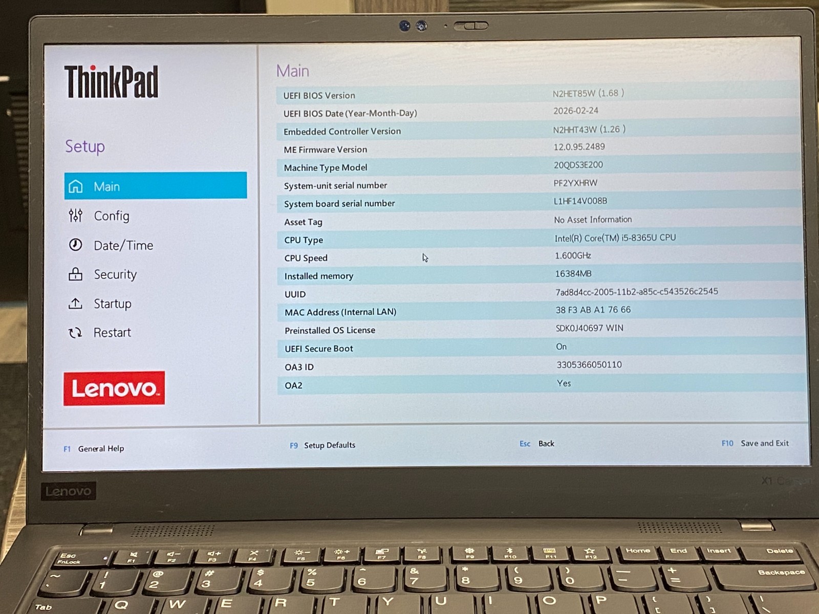 Lenovo ThinkPad X1 Carbon Gen 7 i5-8265U 16GB 512GB Win11P – Bad Speakers PARTS