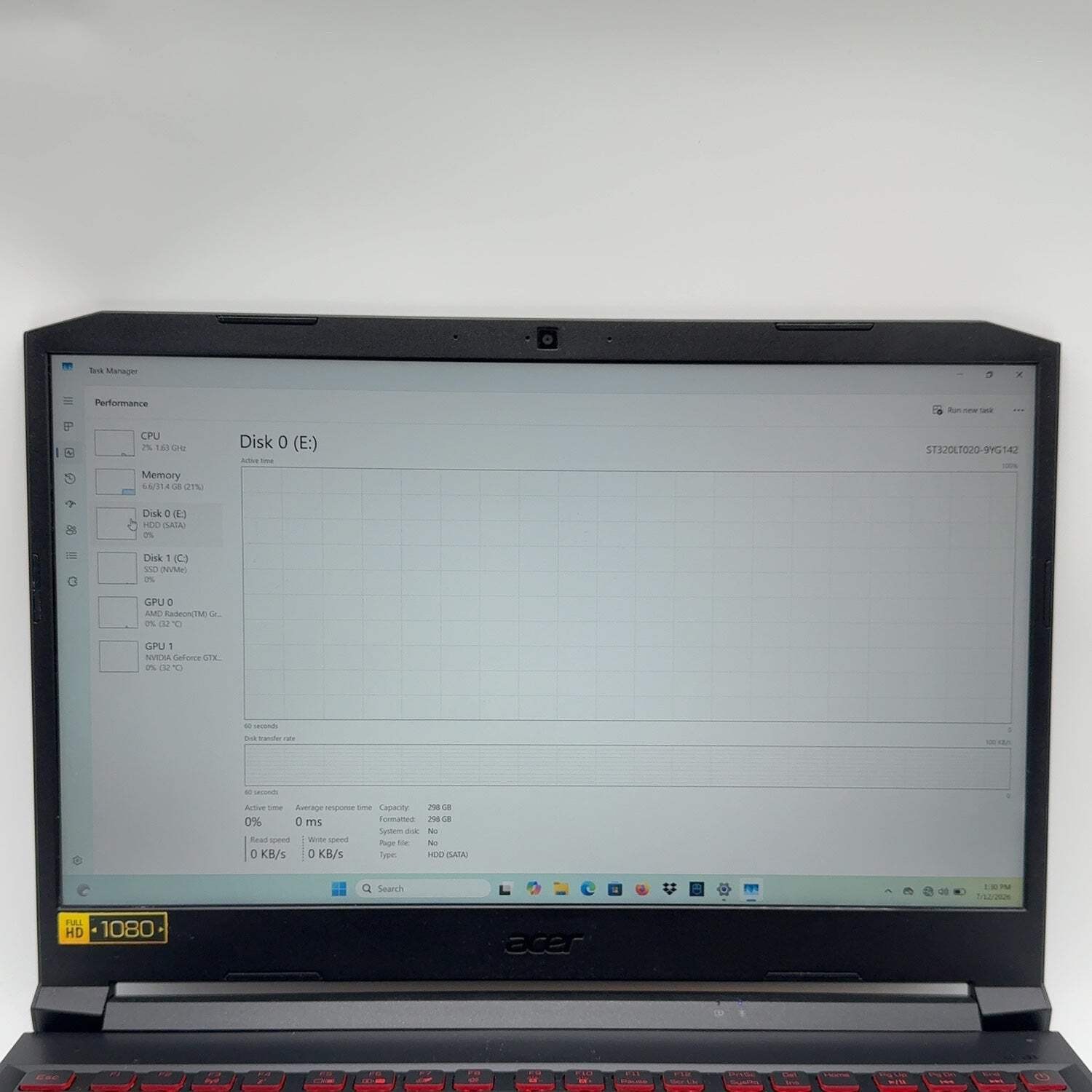 Acer Nitro 5 AN515-44 Ryzen 5 32GB RAM 256GB SSD 320GB HDD GeForce GTX 1650