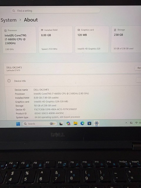 Dell Latitude E7470 i7-6600U 256GB SSD 8GB RAM (No Charger Included)