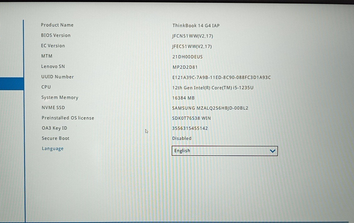 Lenovo ThinkBook 14 G4 IAP TOUCH i5-1235u 16GB/256GB NVMe Win11P No Batt MC069*