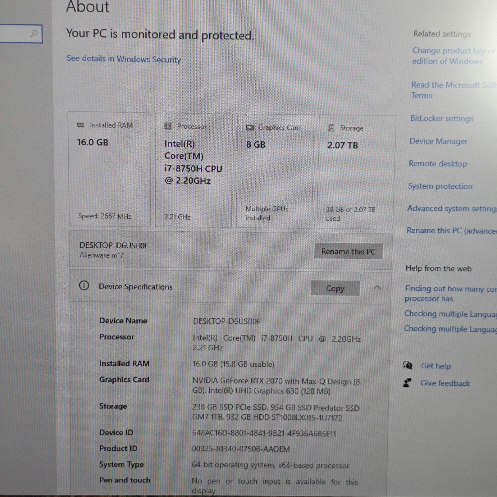 Alienware M17 D6USBF 17.3″ i7-8750H 2.2GHz 16GB RAM 954GB SSD 932GB HDD GeForce