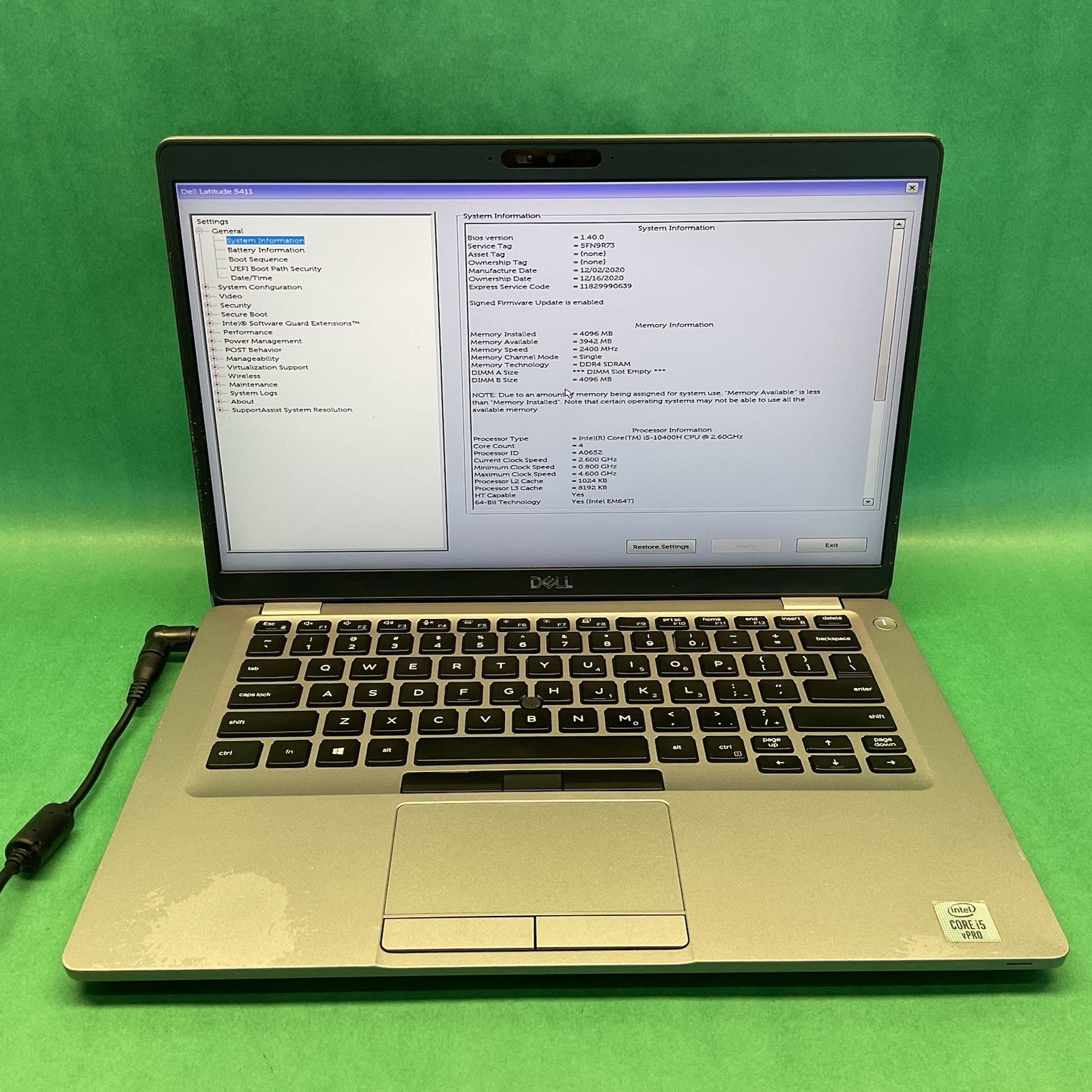 Dell LATITUDE 5411 13.9″ Intel i5 – Powers On – NO HARD DRIVE- Untested
