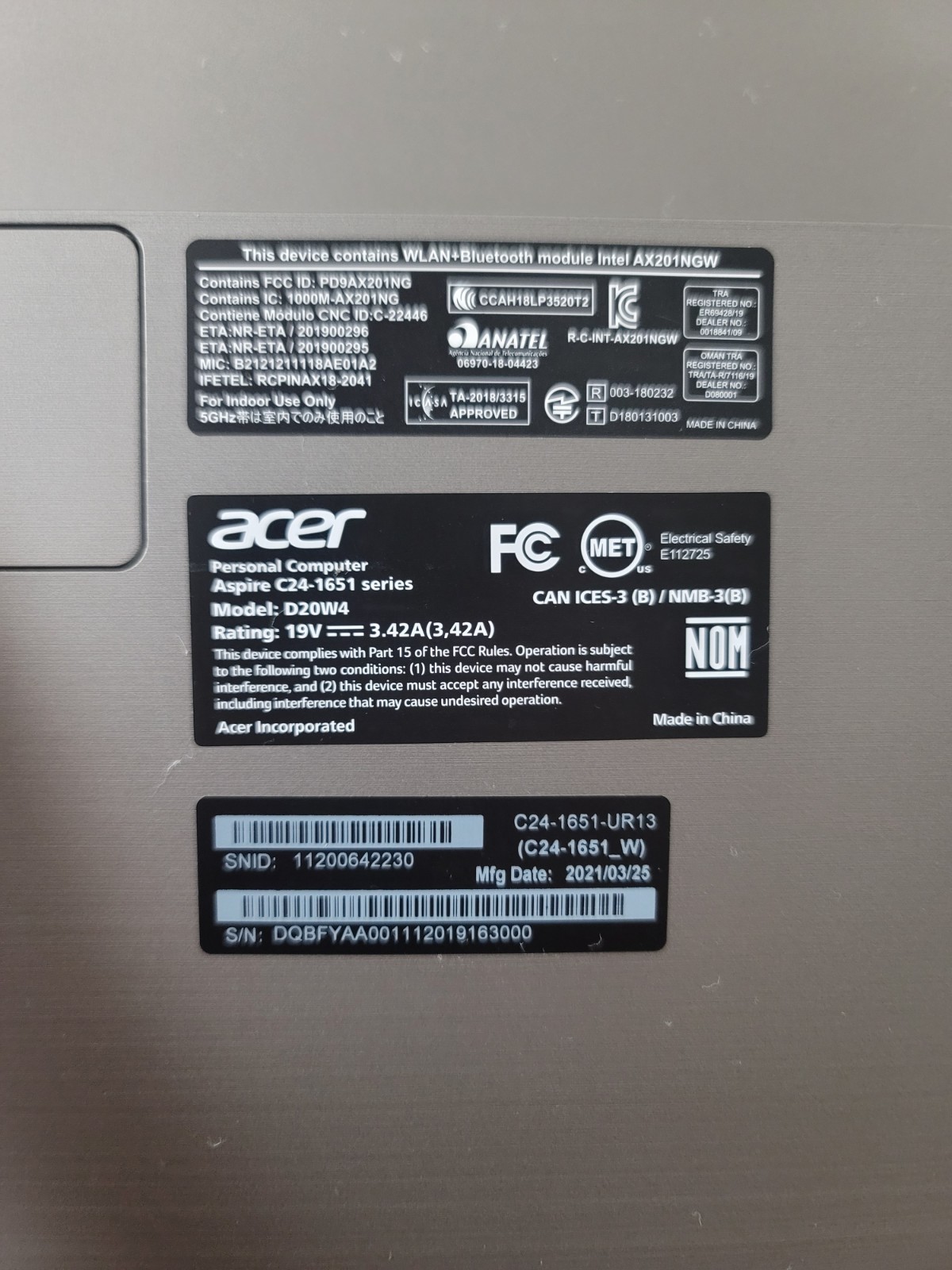 Touchscreen Acer Aspire C24-1651 i5 11th Gen, up to 4.1GHz Original price 750