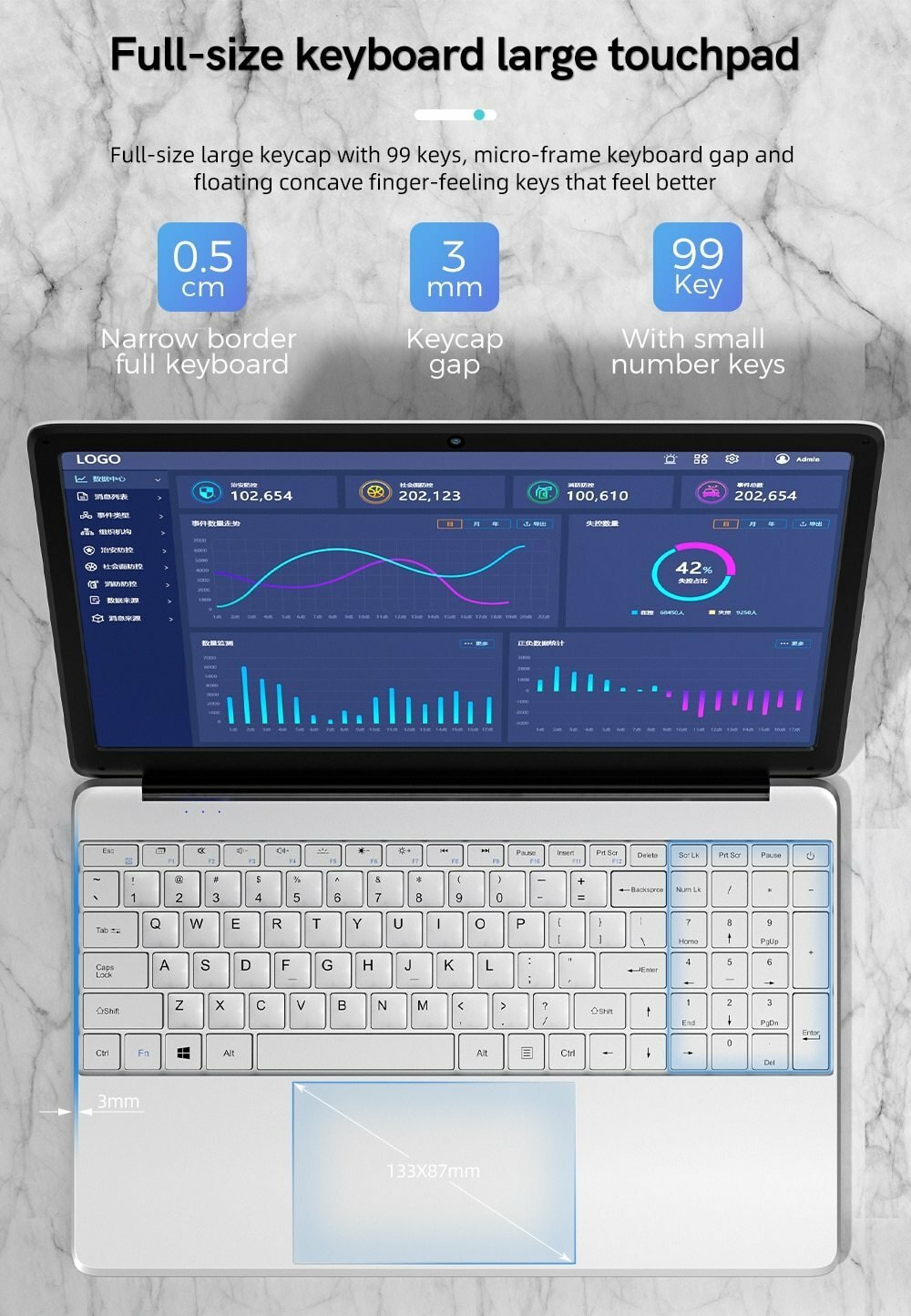 Dere V14S 14.1inch Laptop Intel Celeron N5095 DDR4 12GB RAM 256GB SSD Backlit Ke