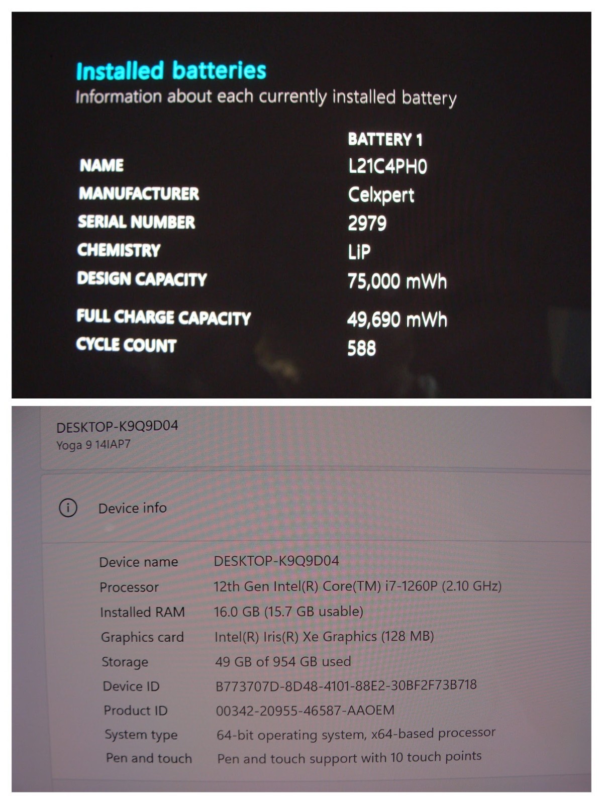 Lenovo Yoga 9 14IAP7 14″WQUXGA TOUCH i7-1260P 2.1GHz 16GB 1TB SSD W11H +Charger