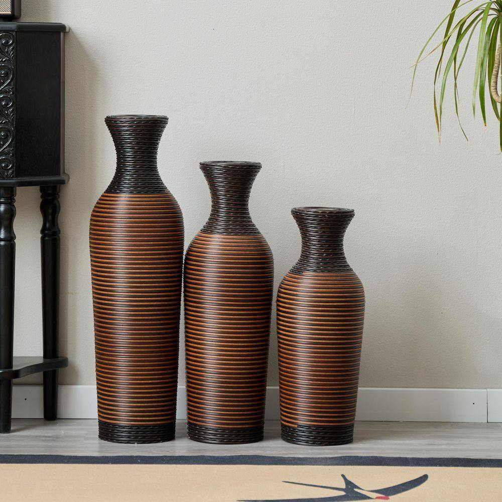 Classic Neat 28 In. Brown Black Cylinder PVC Floor/Desktop Decorative Vase Artif
