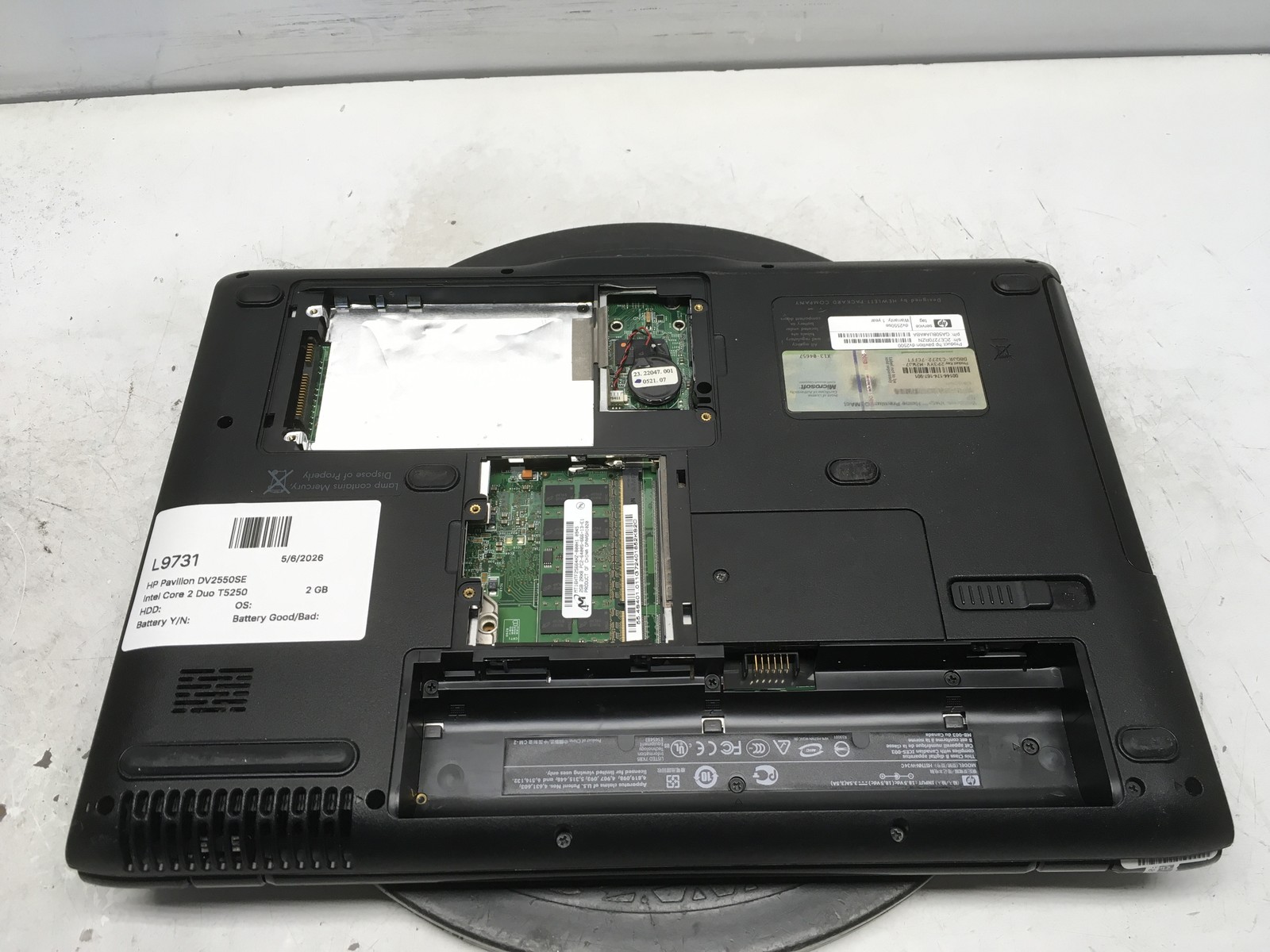 HP Pavilion DV2550SE Intel Core 2 Duo T5250 1500MHz 2 GB NO HDD No Batt