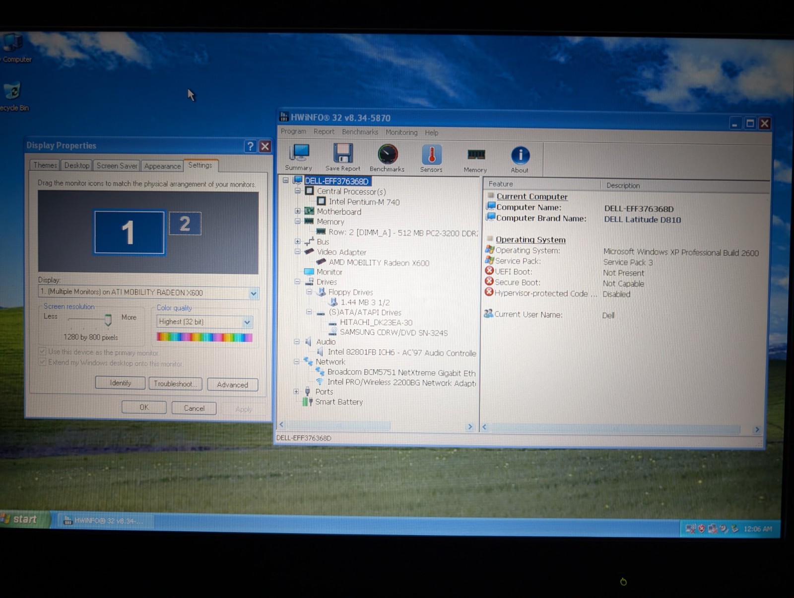 15″ Dell Latitude D810 | Pentium M 30GB HDD | ATI DVD Win XP 32-Bit Serial Port