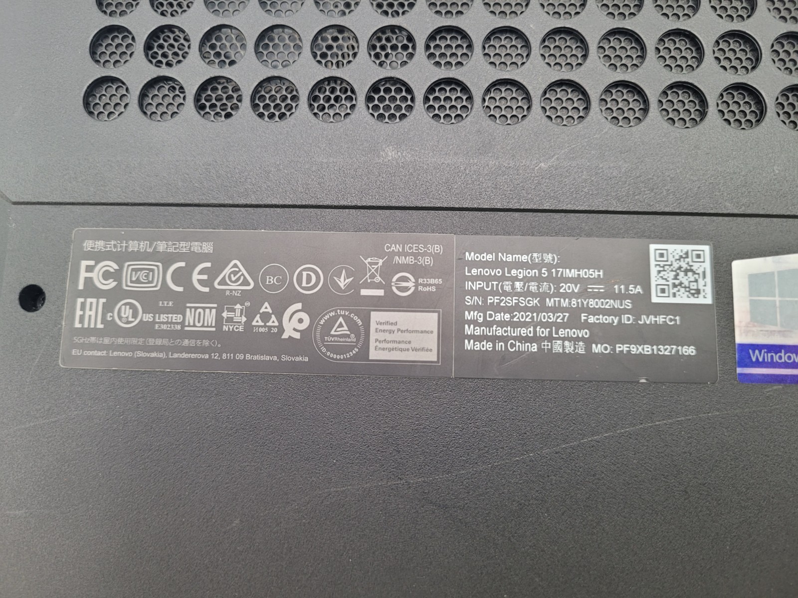 Lenovo Legion 5, i7-10750H@2.60GHz,16GB Ram,Win 11 Home,1TB NVMe