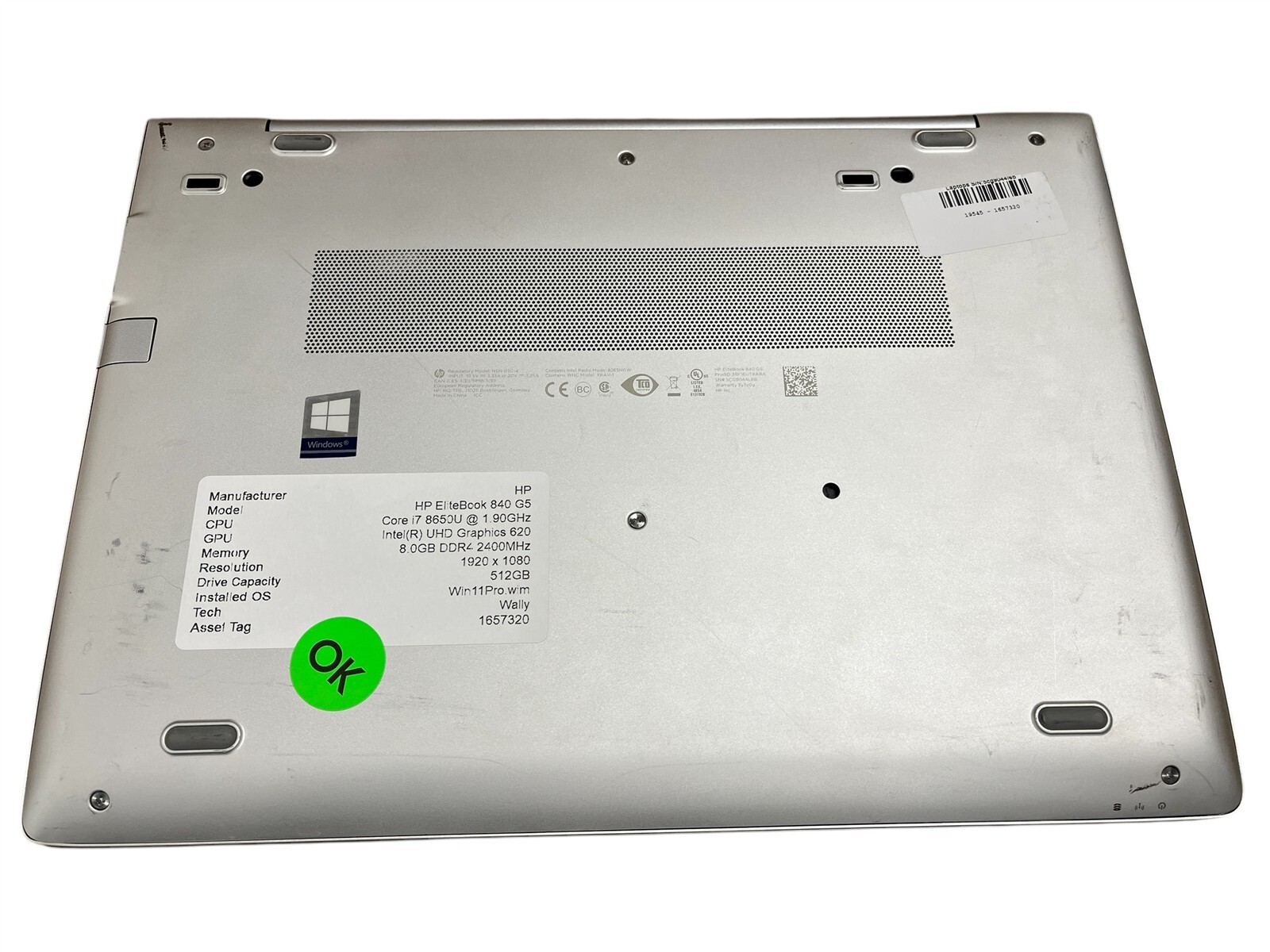 HP EliteBook 840 G5 i7-8650U 1.9GHz 8GB DDR4 512GB SSD WIN 11 PRO 14″ Laptop PC