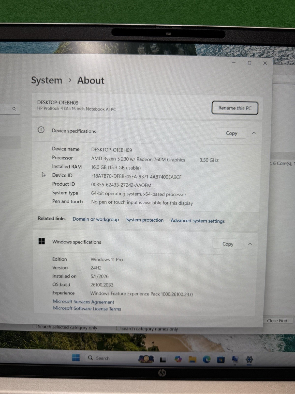 HP ProBook 4 G1a 16″ Ryzen 5 230, Radeon 760M 16GB RAM, 256GB SSD, Win 11 Pro