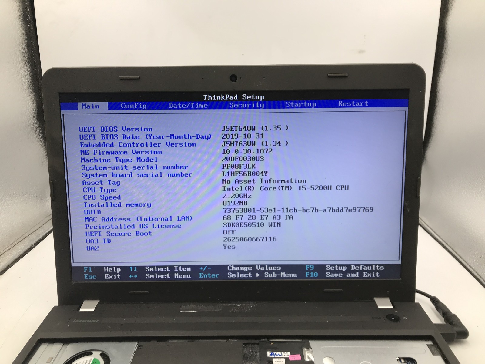 LENOVO THINKPAD E550 – BOOTS TO BIOS – INTEL I5 5200U – NO RAM – READ DESC – BB!