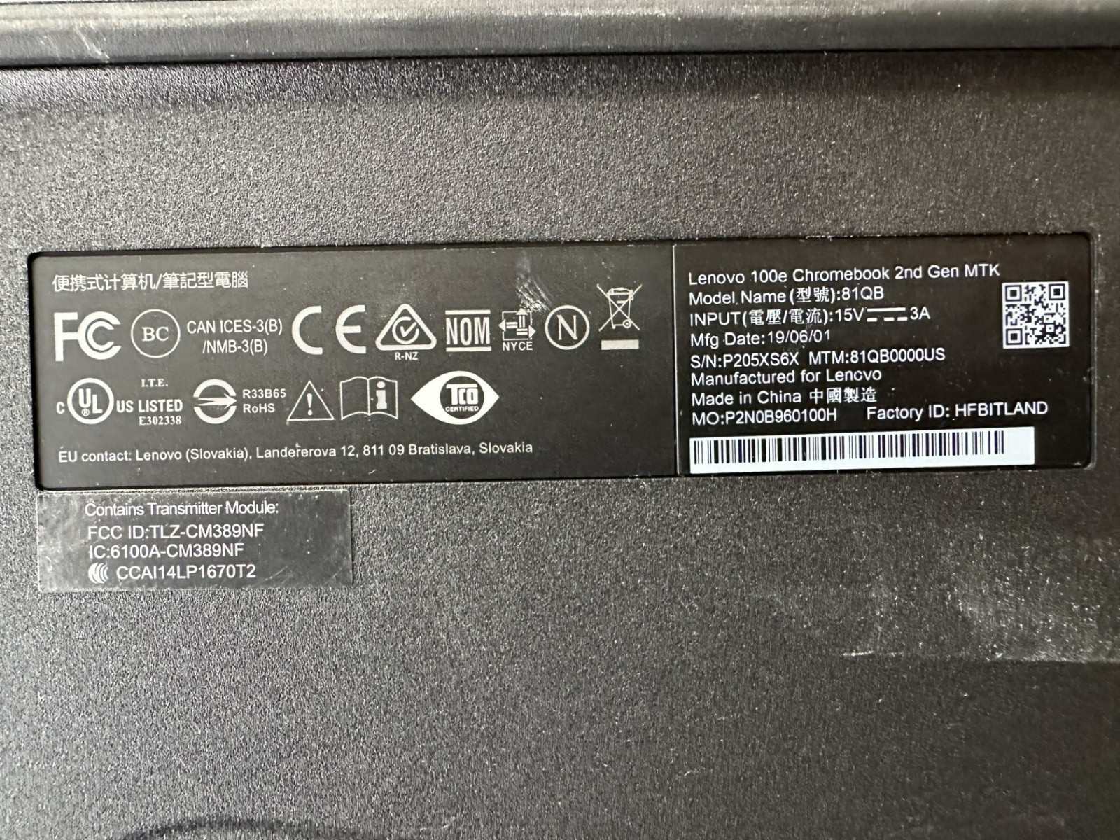 Lenovo 100E 2nd GEN 11.6″ MT8173 4GB RAM 32GB eMMc Chromebook for parts
