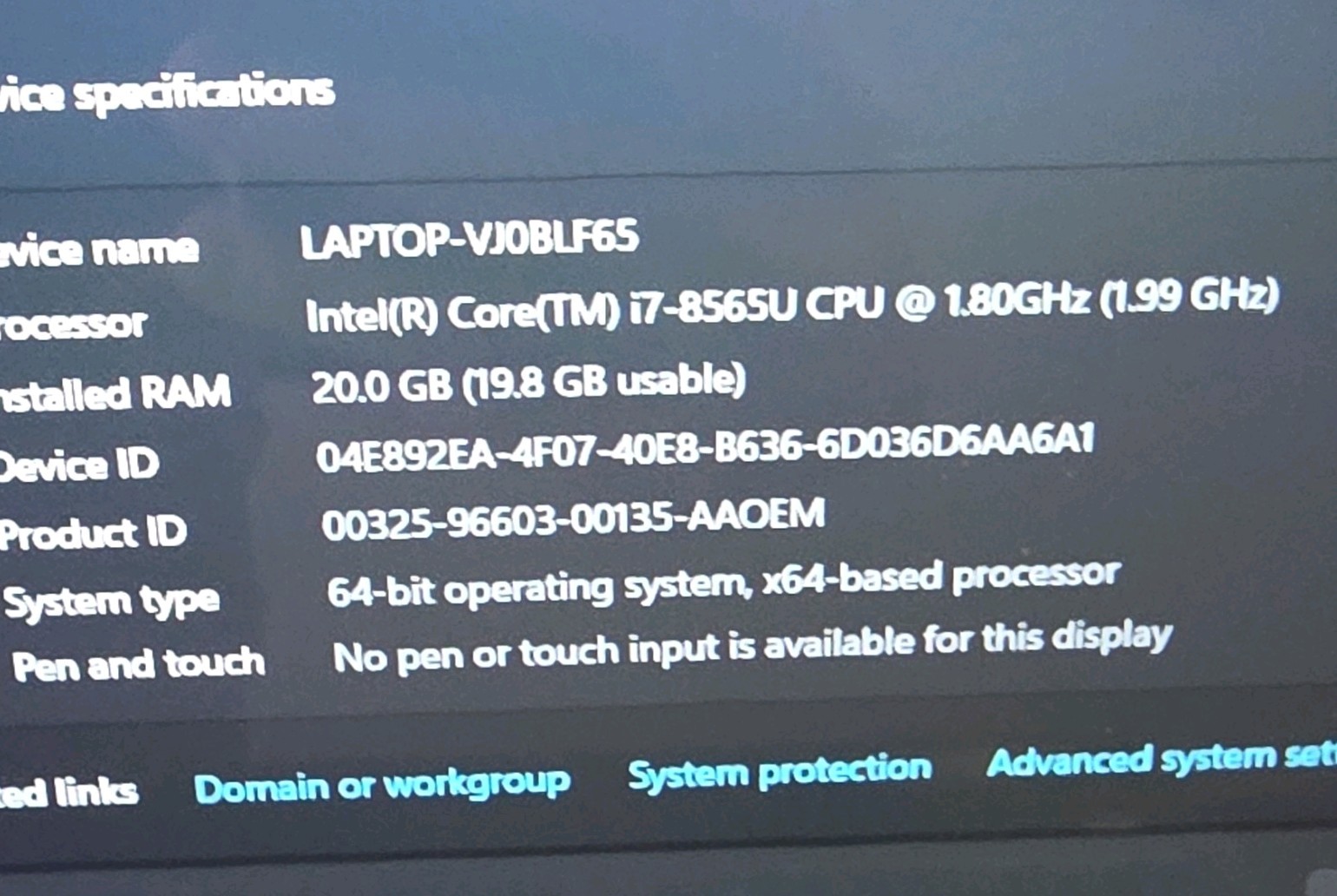 Lenovo IdeaPad S540-15IWL Intel Core i7-8565U 20GB RAM 15.6″ FHD SSD Win10 Pro