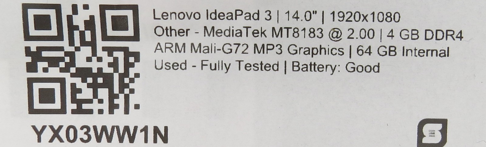 Lenovo IdeaPad 3 | 14.0″ | MediaTek MT8183 | 4GB DDR4 | 64GB HDD