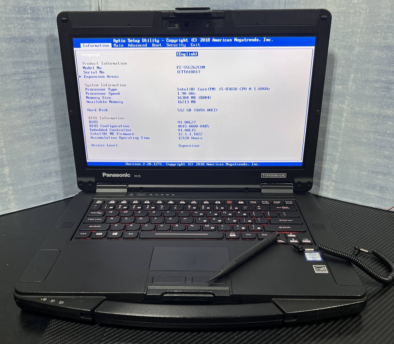 FZ-55C262CVM i5-8365U, 512GB SSD,16GB Mem,GPS,VGA,HDMI,Touchscreen,Win11 25H2.