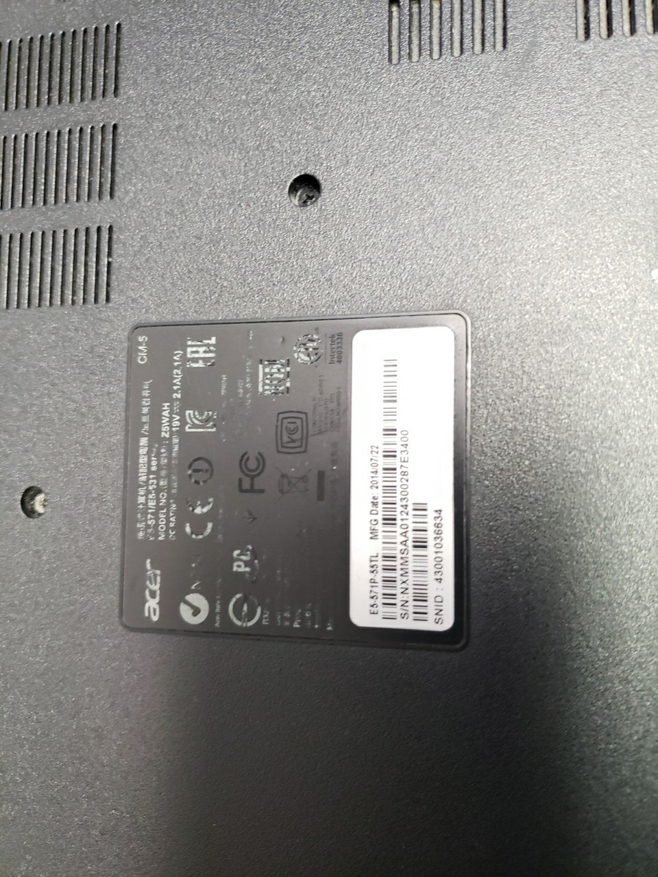 Acer Aspire E5-571P-55TL QUAD i5-4210U 1.7GHz 4GB WIN 10 NO POWER CORD FREE SHIP