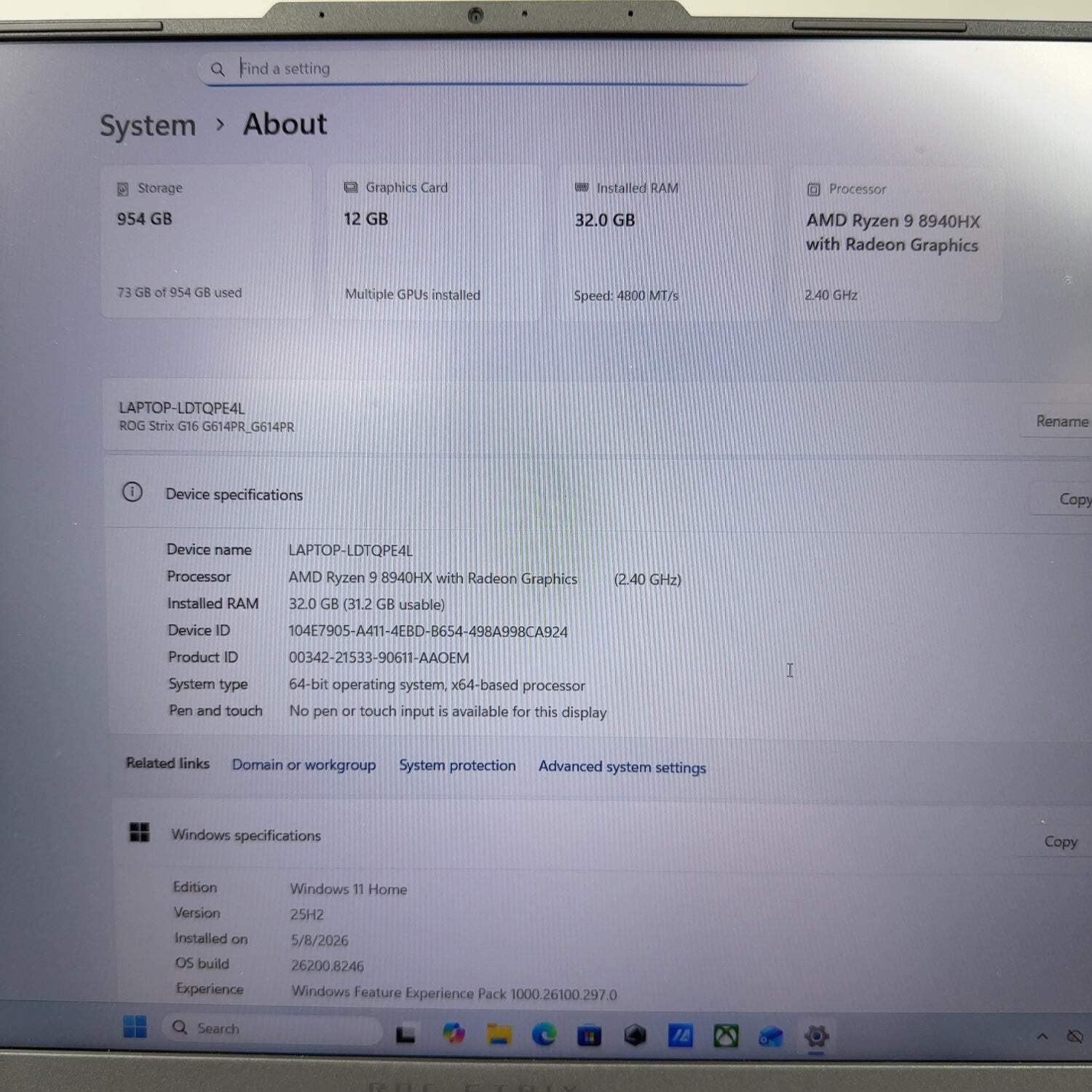 Asus ROG Strix G16 Ryzen 9 8940HX 2.4GHz 32GB RAM 1TB SSD GeForce RTX 5070 Ti