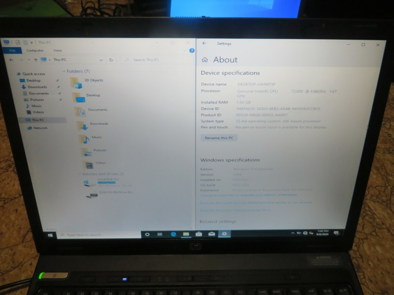 HP Compaq nx9420 (80GB, Intel Centrino Duo 1.66GHz,4GB) Laptop Win10 Enterprise