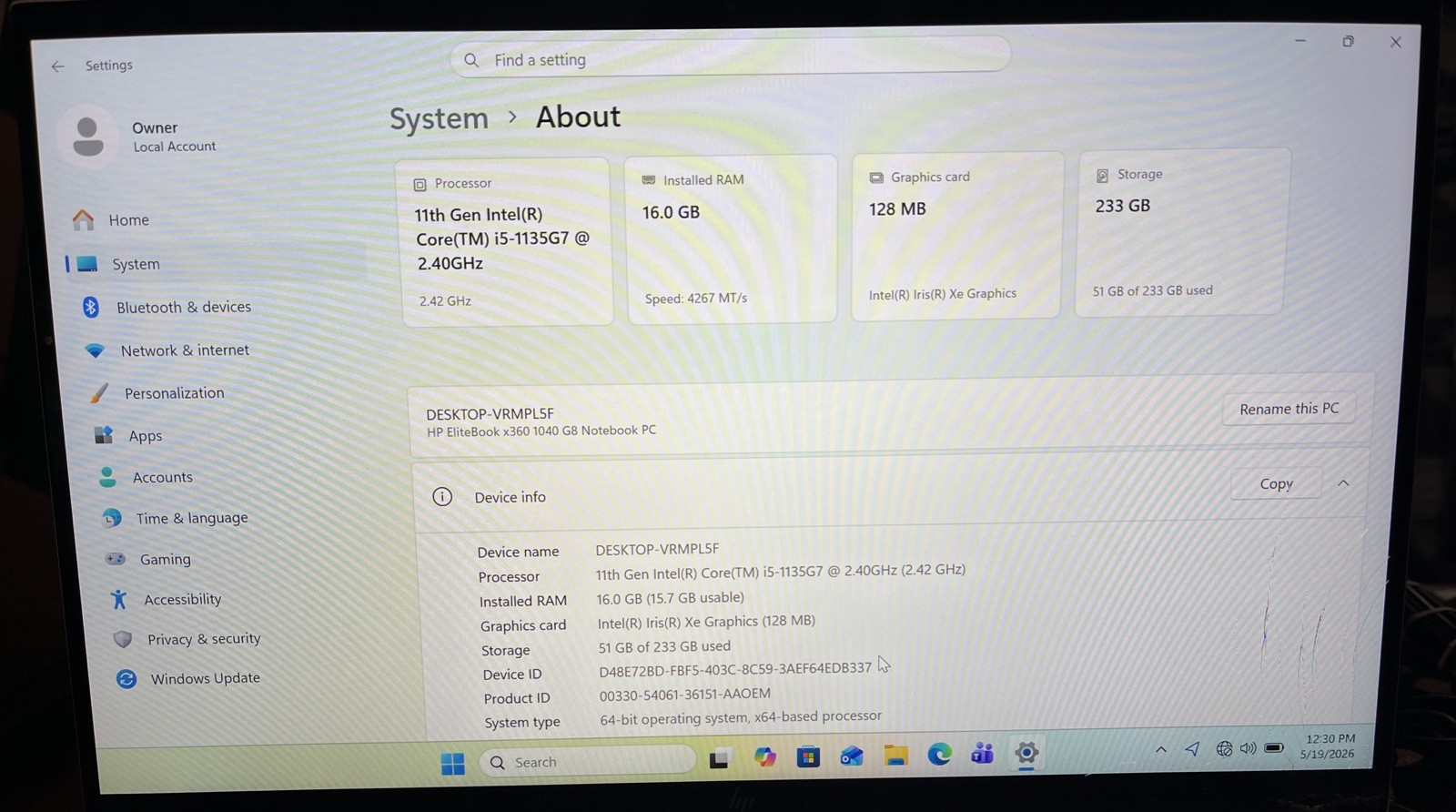 HP EliteBook x360 1040 G8 14″ i5-1135G7@2.4GHz, 16GB RAM, 250GB M2, W11P *READ*