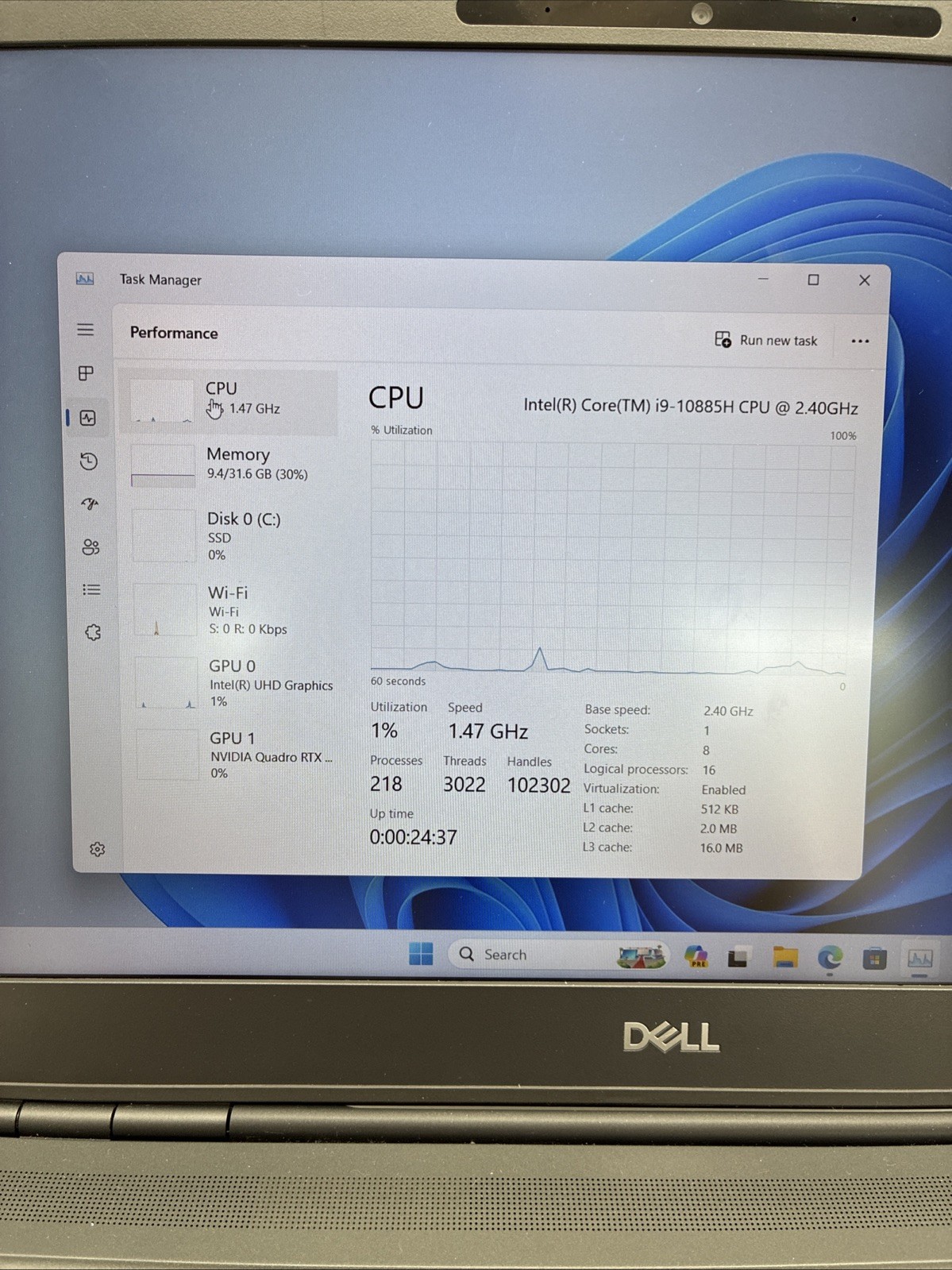 Dell Precision 7550 NVIDIA Quadro RTX 3000 2.4GHz Intel Core i9-10 32GB 512 (L2)