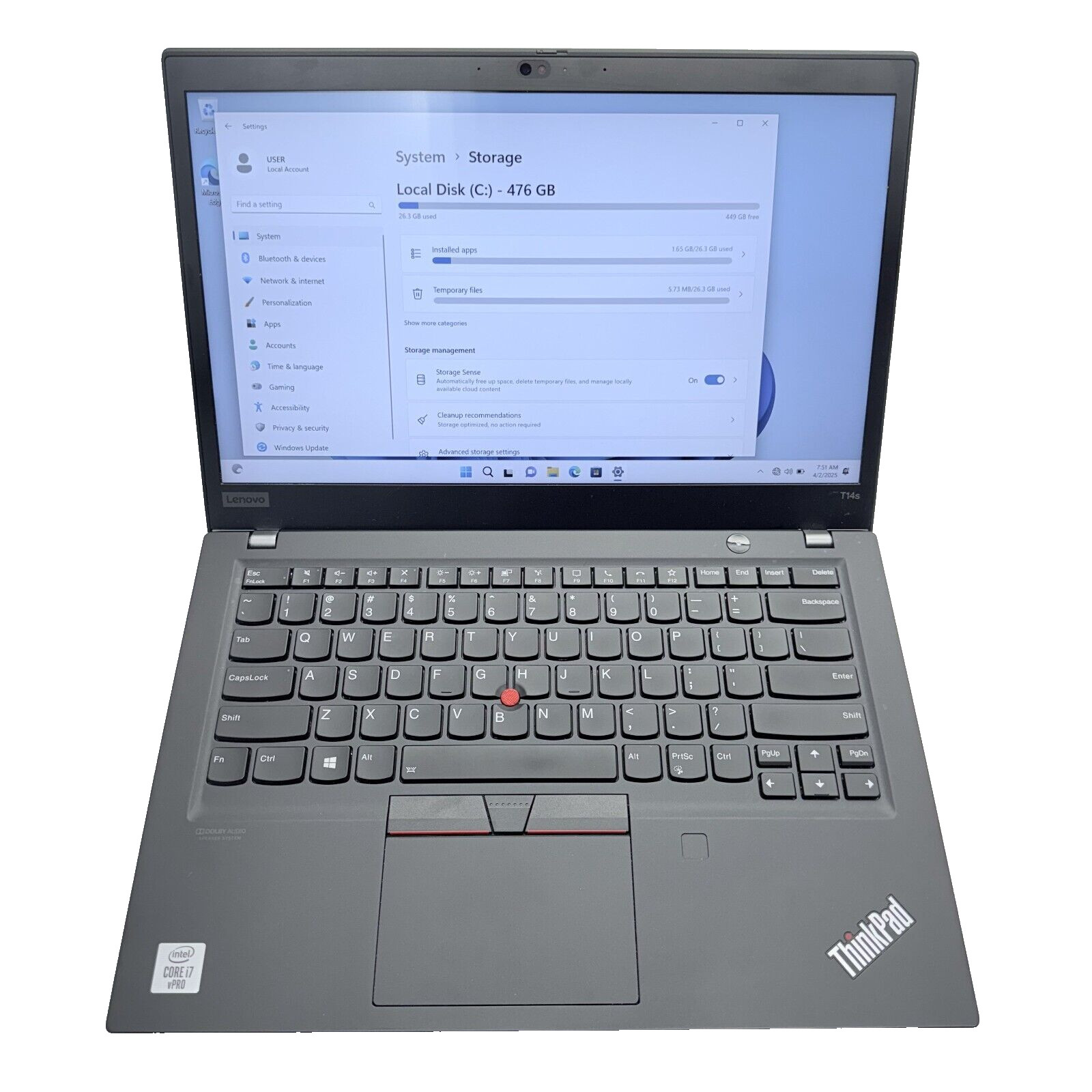 Lenovo ThinkPad T14s Gen 1 (14″) AMD Ryzen 7 PRO 4750U 16GB RAM 256GB SSD