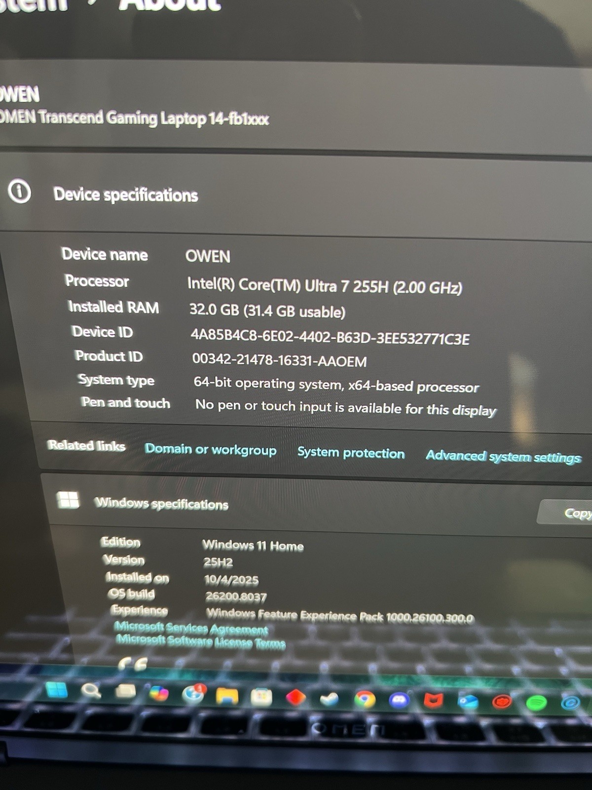 HP OMEN Transcend 14″ 2880 x 1800 ULTRA 7 255H 1TB SSD 32GB W11 RTX 5060 120Hz