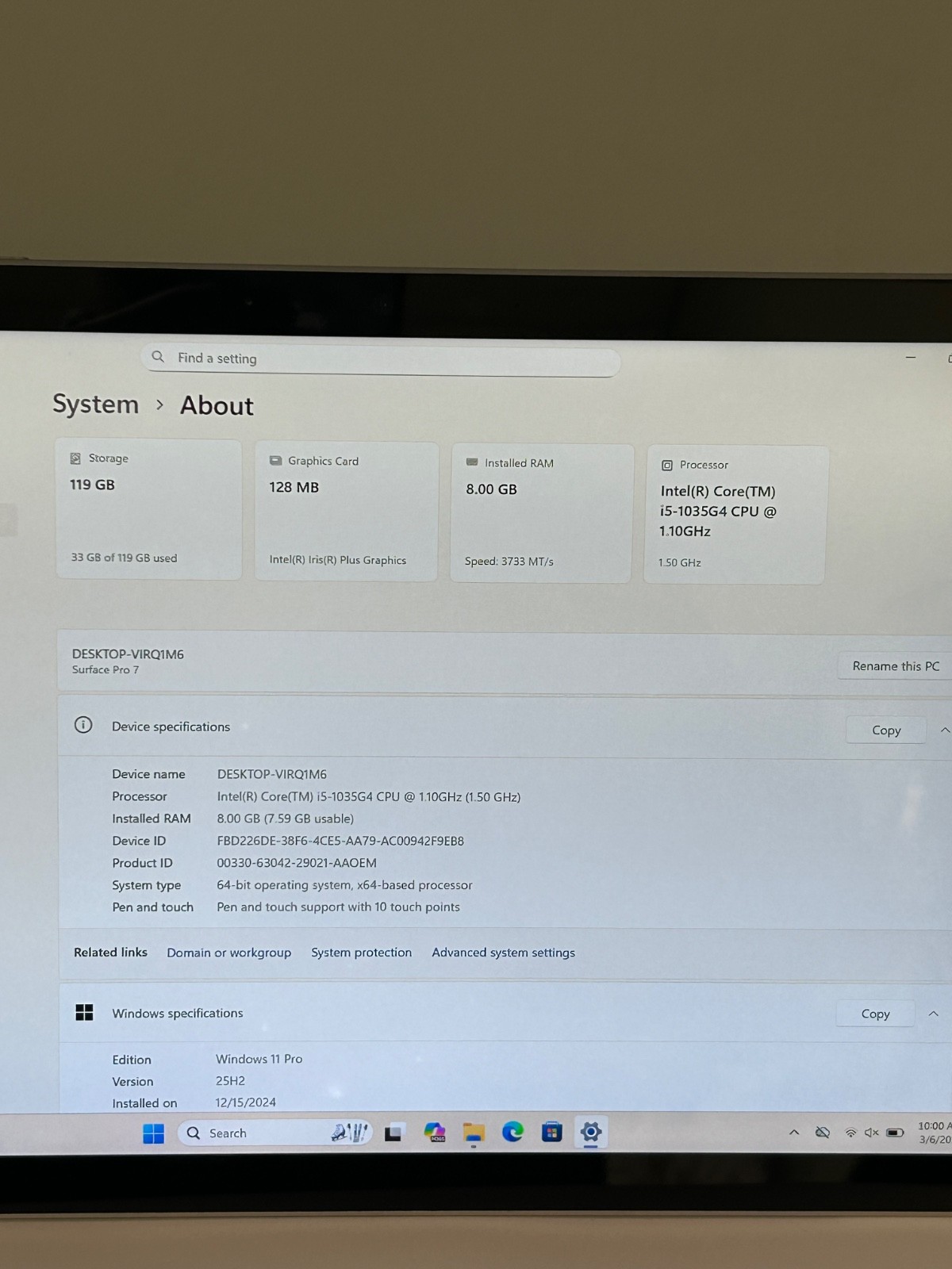 Microsoft Surface Pro 7 12.3″ Touch Intel Core i5-1035G4 8GB 128GB Win 11Pro