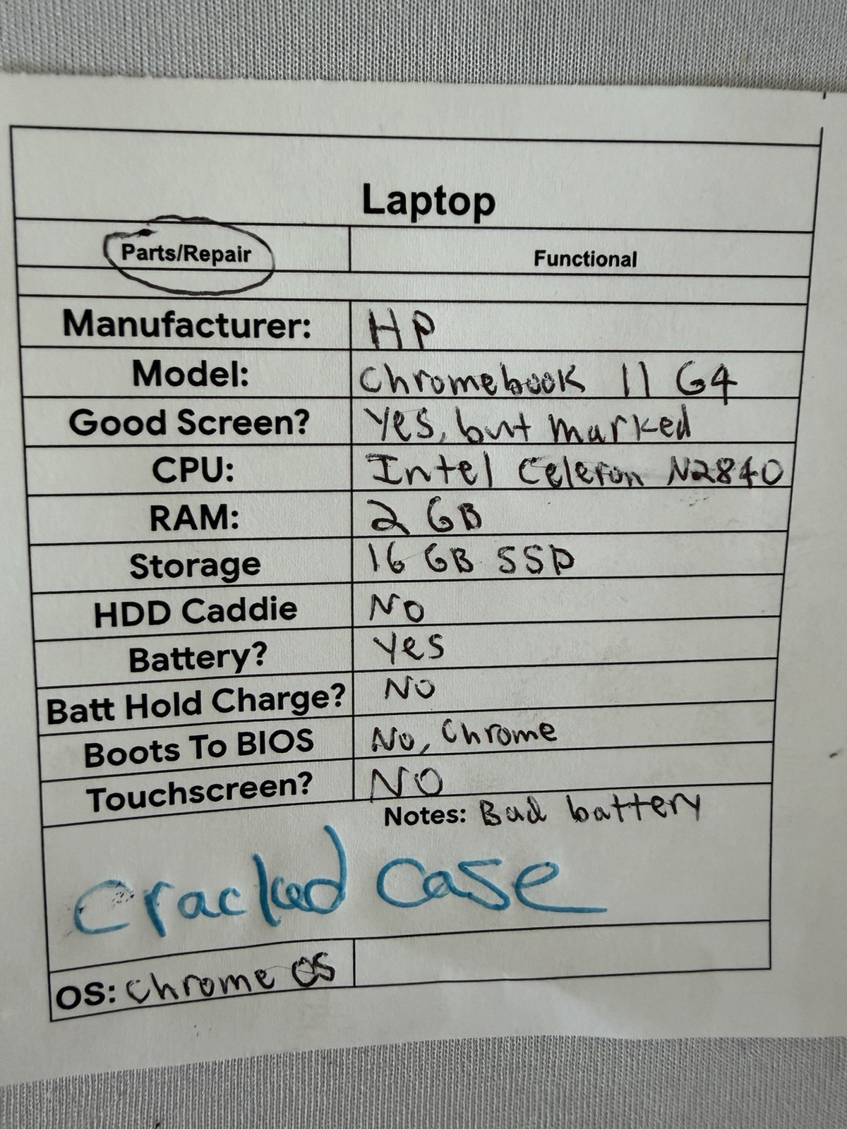 HP Chromebook 11 G4 – Screen Marked – Intel Celeron N2840 – RAM 2 GB – Read Des