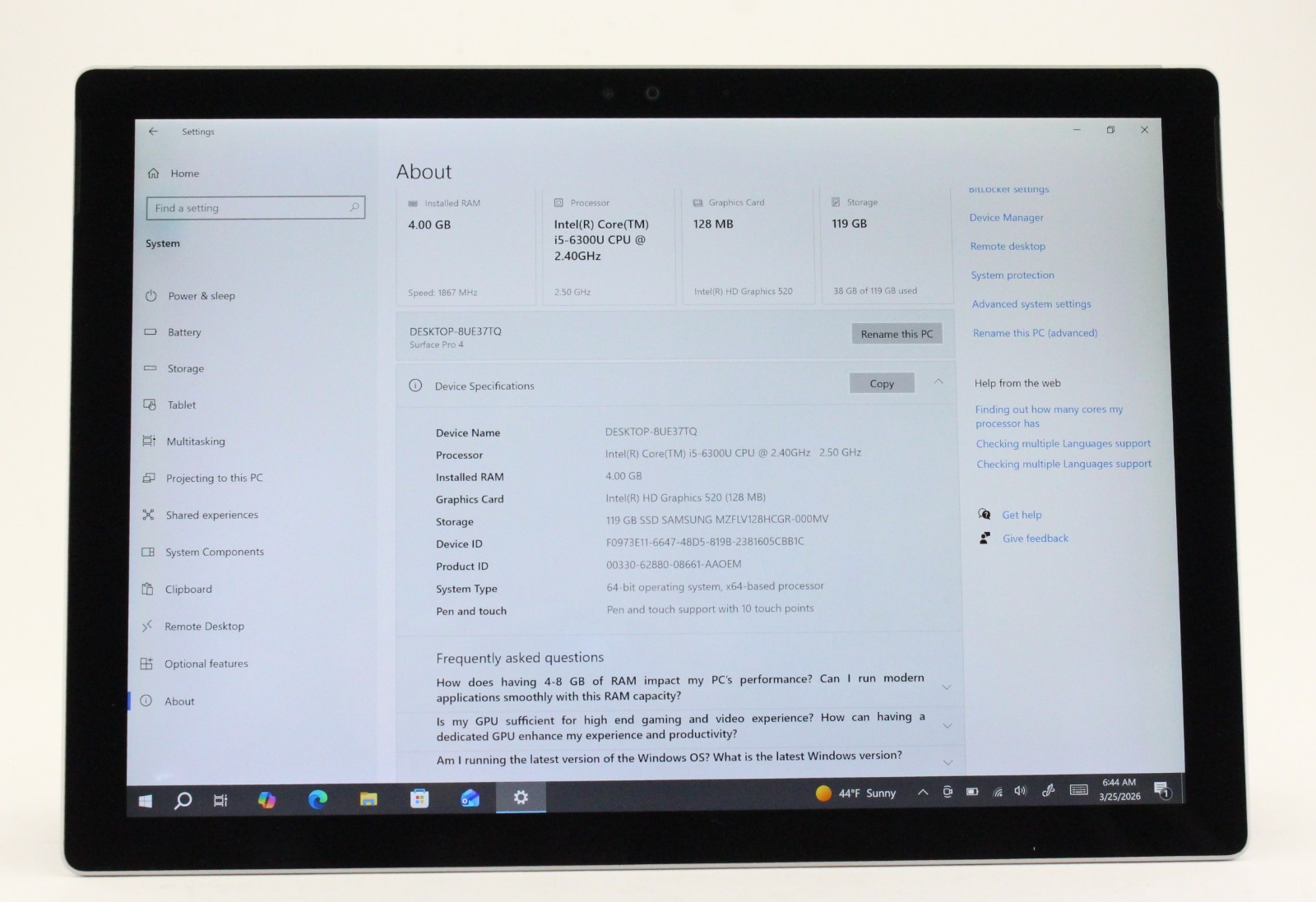 Microsoft 12.3″ Surface Pro 4 1724 4GB RAM 2.4GHz i5-6300U 128GB SSD; 6175401
