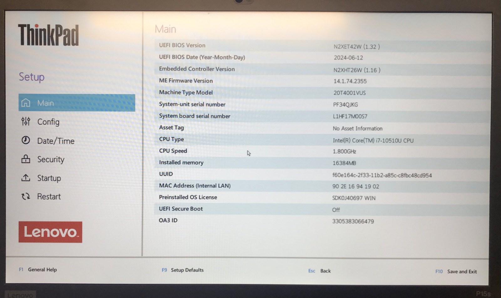 Lenovo ThinkPad P15s Gen 1 15.6″ i7-10510U 16GB RAM, No Storage, Boots to BIOS