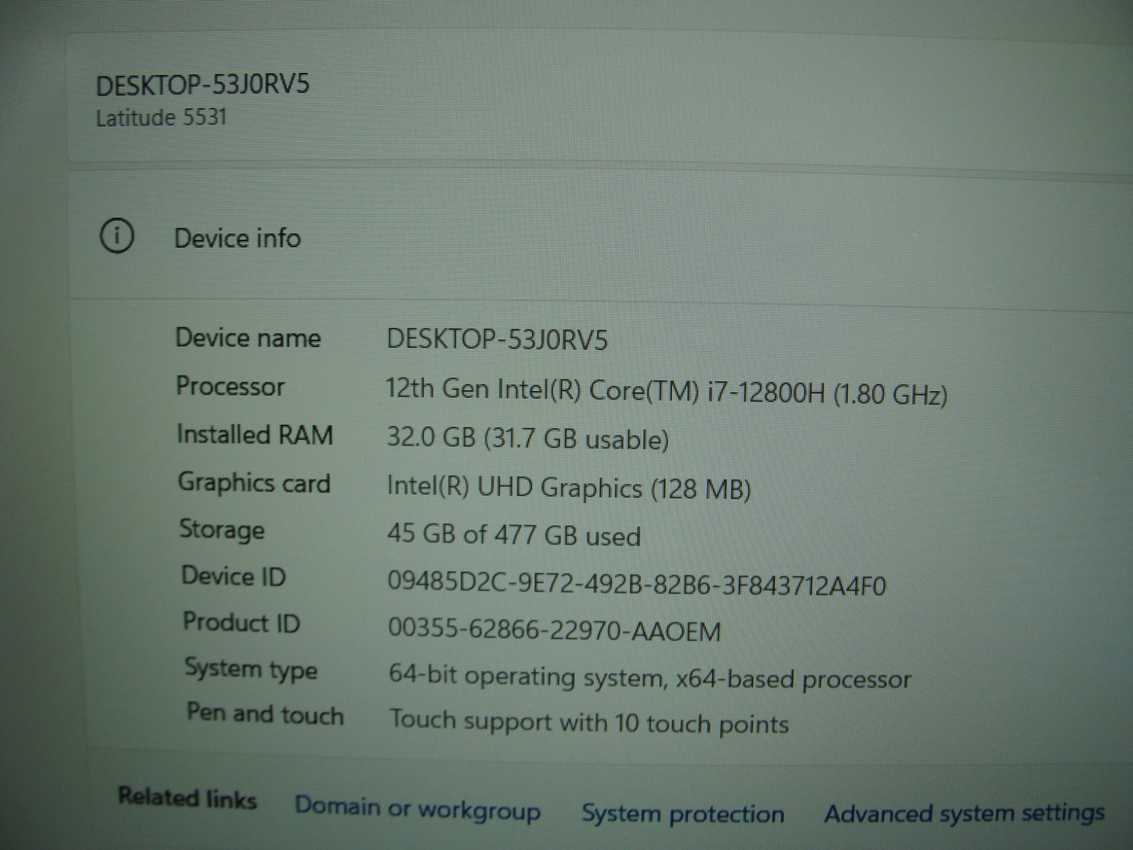 Dell Latitude 5531 15.6″FHD TOUCH i7-12800H max 4.8GB 32GB 512GB SSD EXL Battery