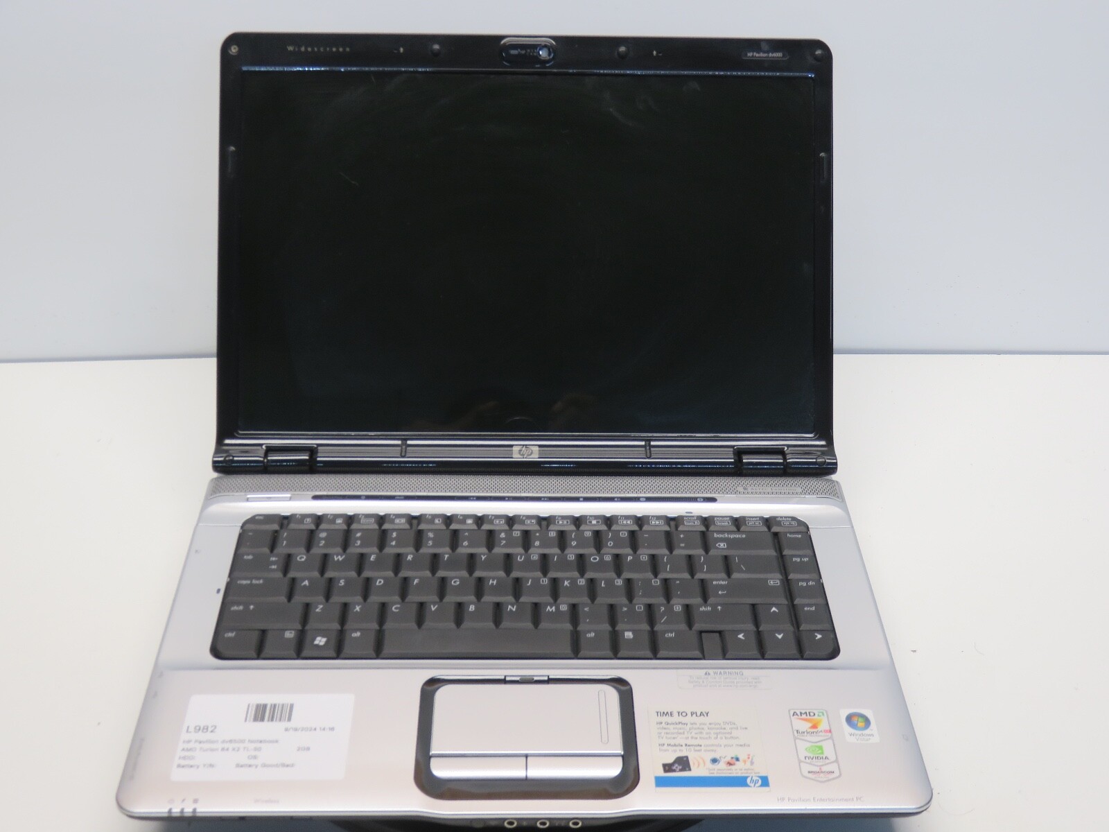 HP Pavilion dv6500 DV6636NR AMD Turion 64 X2 TL-50 1900MHz 2GB NO HDD No Batt