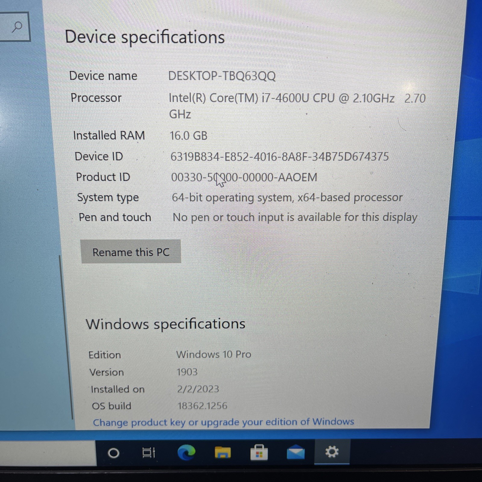 Dell Latitude E7440, Intel Core i7-4600U @2.10Ghz, 16GB RAM, 256GB SSD,W10Pro