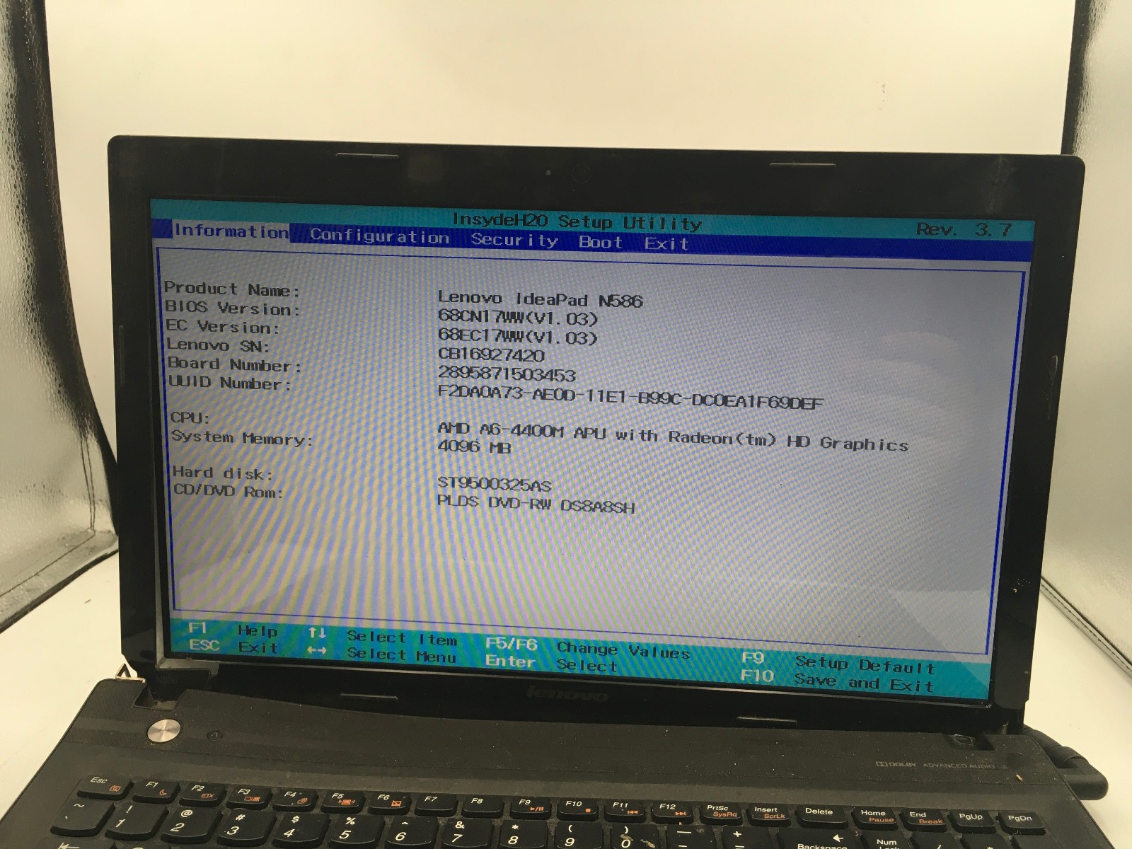 LENOVO IDEAPAD N586 – BOOTS TO BIOS – AMD A6 4400M – 4GB RAM – NO OS – READ – BB