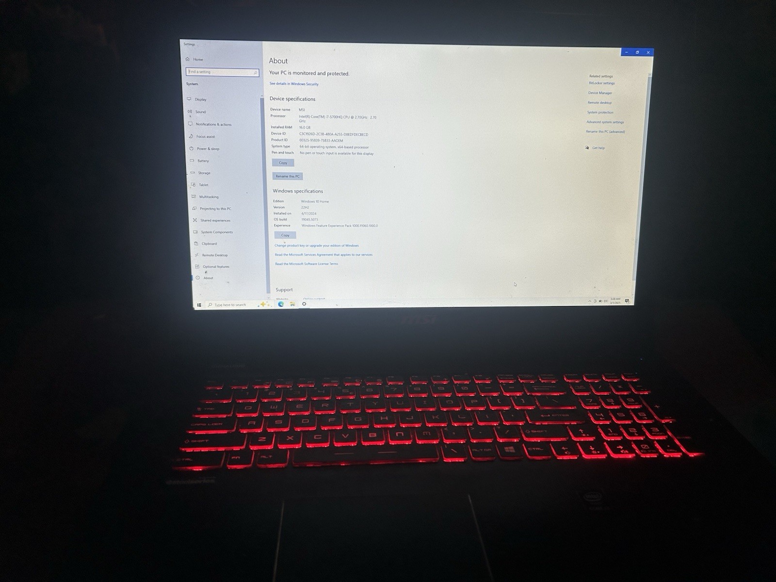 Msi Gaming Laptop 15.3. Intel CoreI7,5700hq CPU @ 2.7 GHz 16 Gb Ram 1Tb Memory