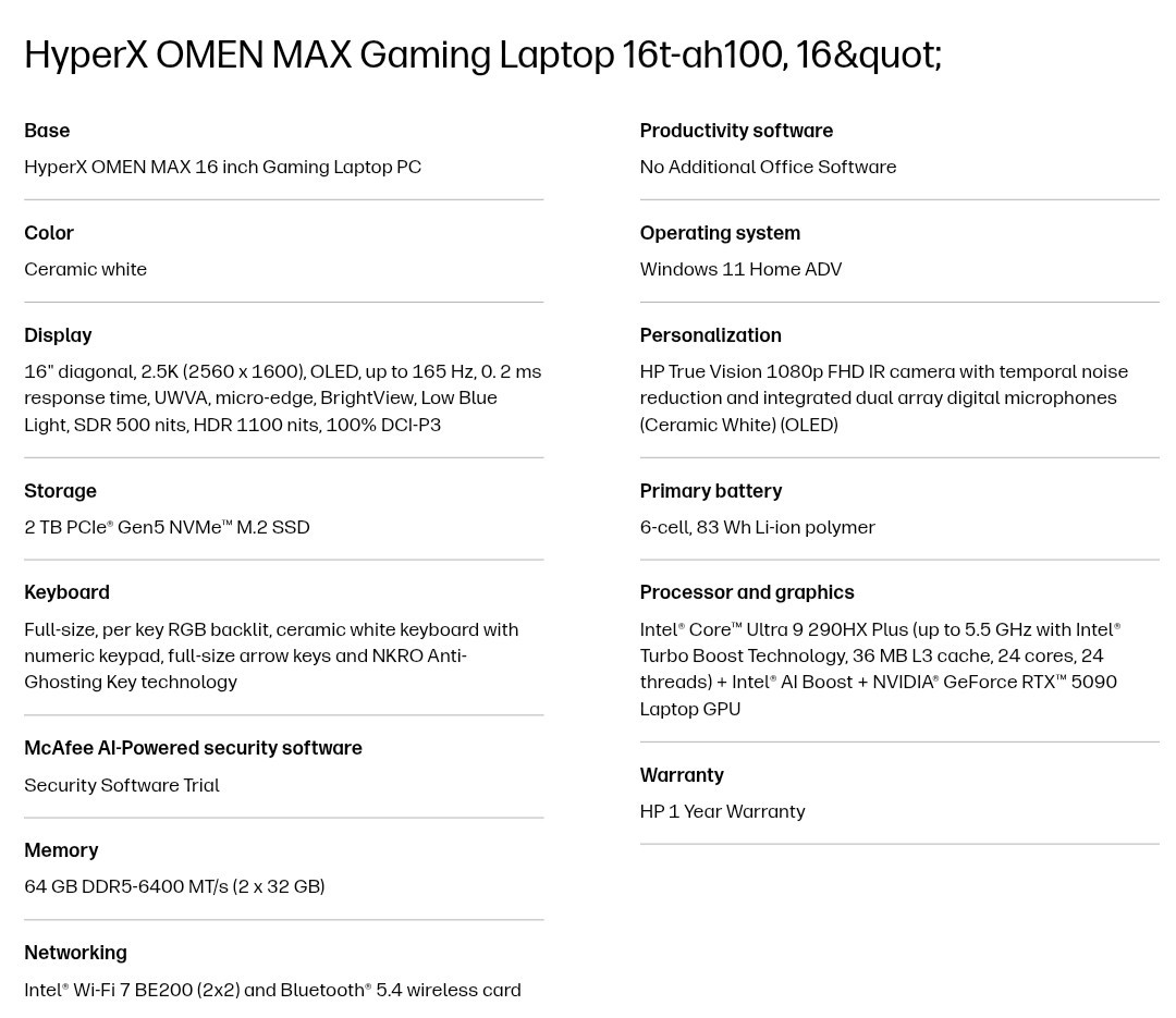 HP Omen MAX Ultra 9 275HX (24 cores) NVIDIA GeForce RTX 5090 (24GB) 2TBSSD 64RAM