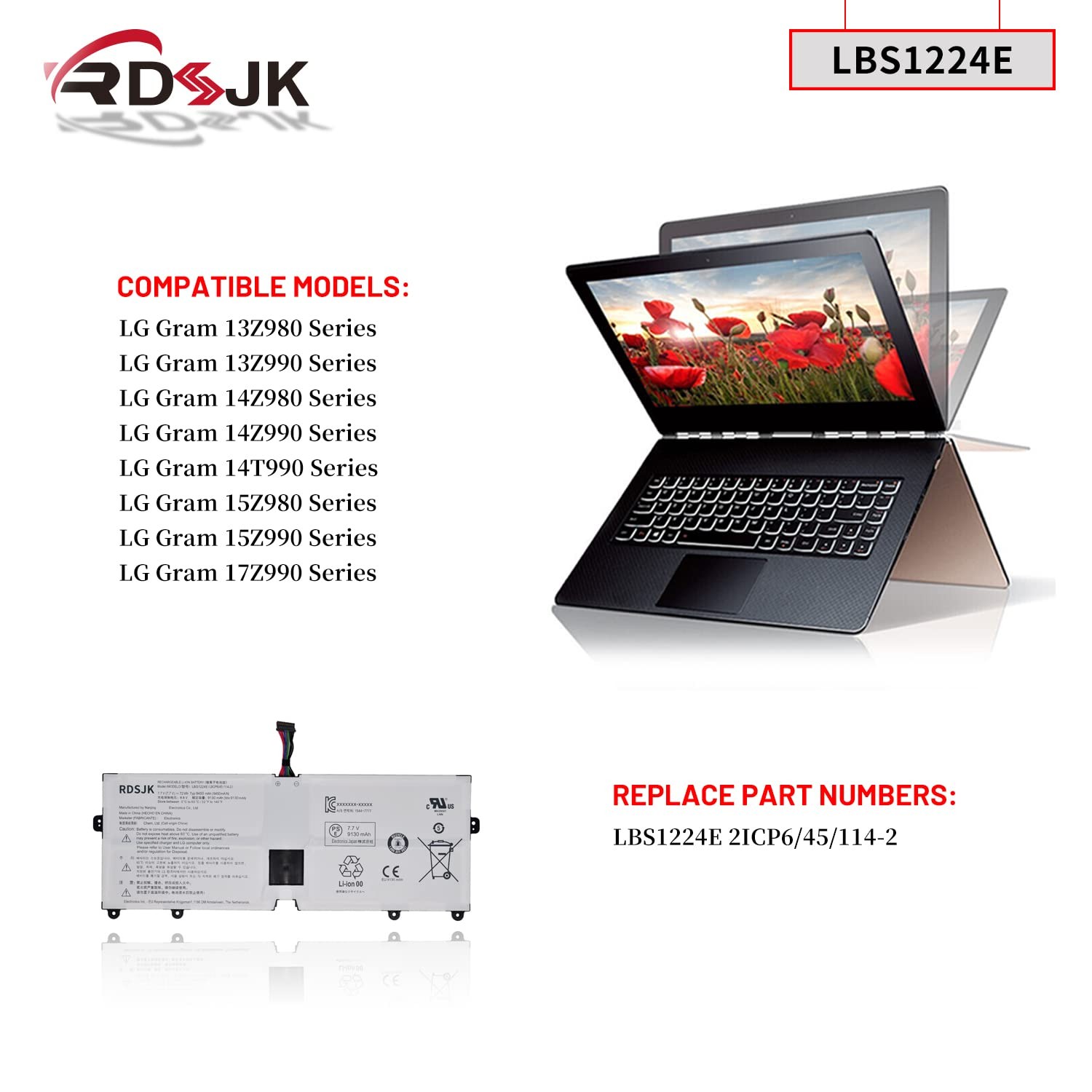 LBS1224E Laptop Battery for LG Gram 13Z980 13Z990 14Z990 15Z980 17Z990 7.7V 72Wh